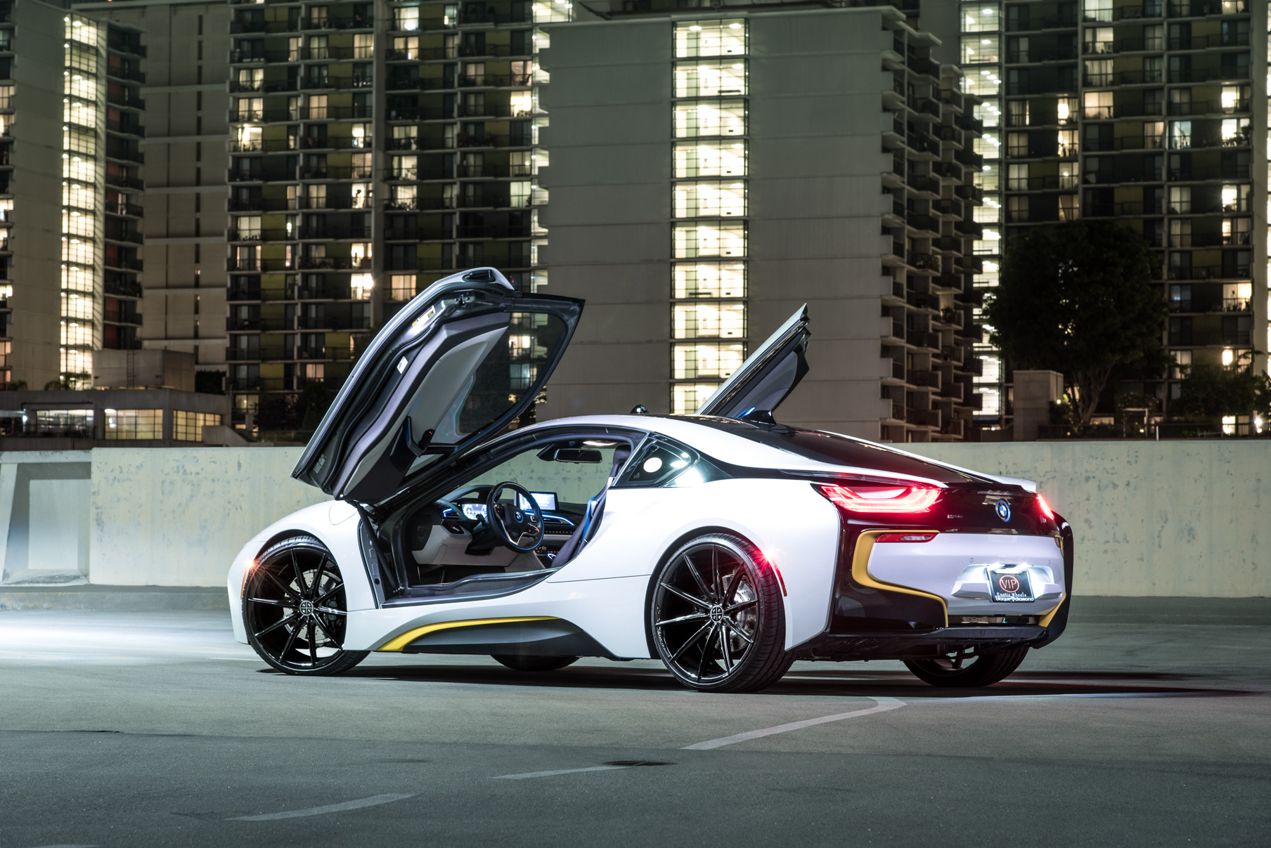 A 2016 BMW I8 on 22 Inch Blaque Diamond BD-11 Gloss Black Wheels
