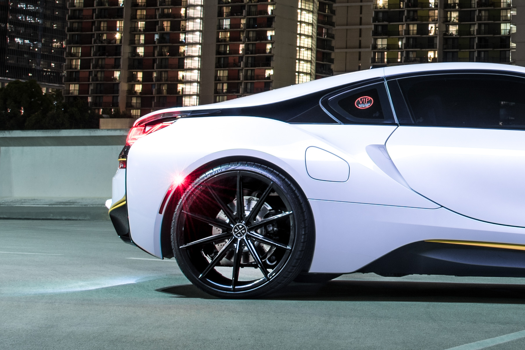 A 2016 BMW I8 on 22 Inch Blaque Diamond BD-11 Gloss Black Wheels