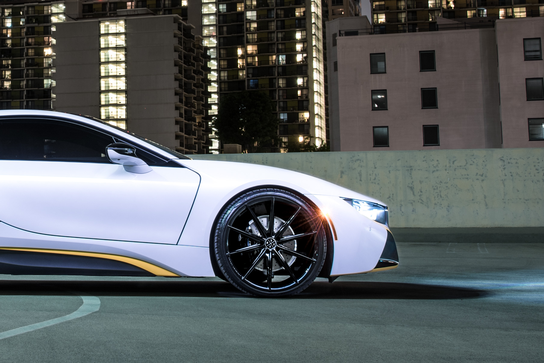 A 2016 BMW I8 on 22 Inch Blaque Diamond BD-11 Gloss Black Wheels