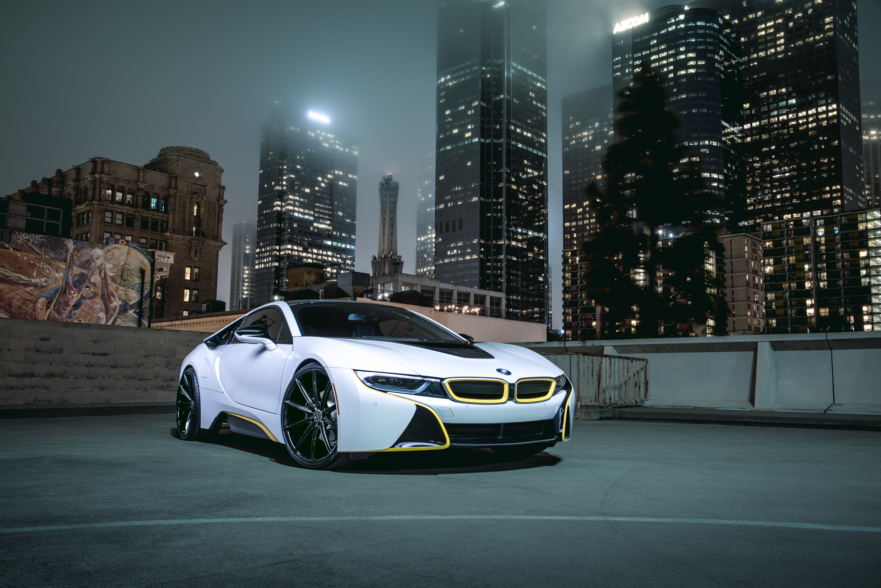 A 2016 BMW I8 on 22 Inch Blaque Diamond BD-11 Gloss Black Wheels