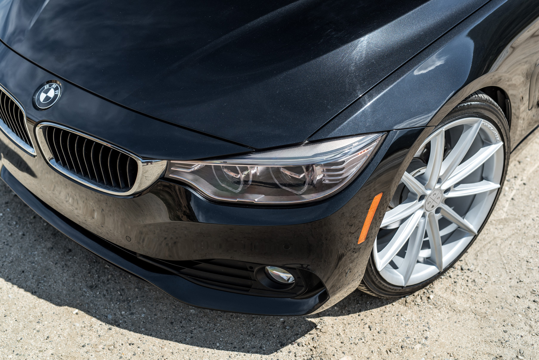 A 2014 BMW 428i on 20 Inch Staggered Blaque Diamond BD-11 Frozen Silver Wheels