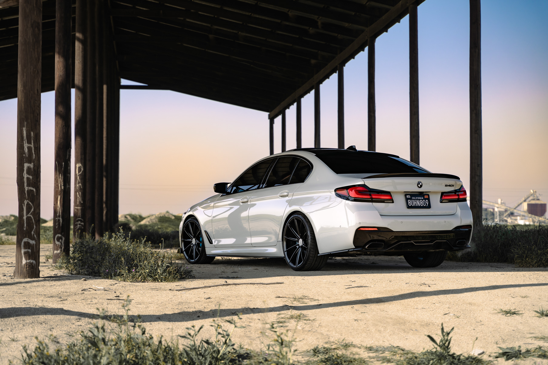 A 2021 BMW 540i on 20 Inch Blaque Diamond BD-11 Gloss Black Wheels