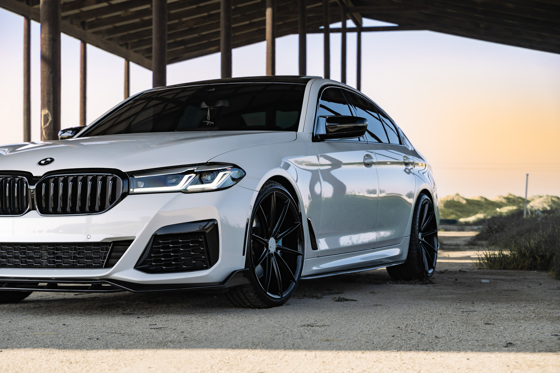 A 2021 BMW 540i on 20 Inch Blaque Diamond BD-11 Gloss Black Wheels