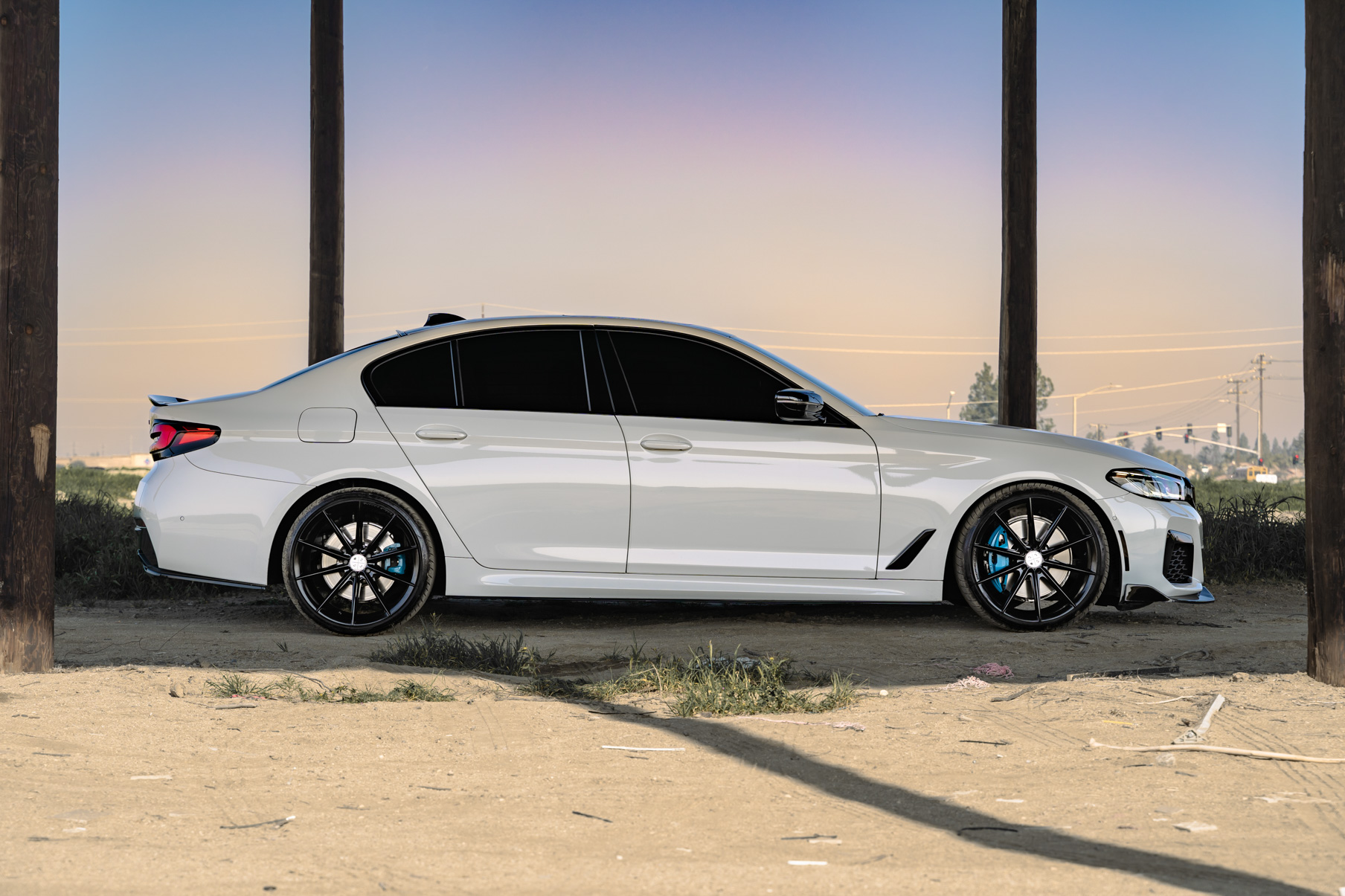 A 2021 BMW 540i on 20 Inch Blaque Diamond BD-11 Gloss Black Wheels