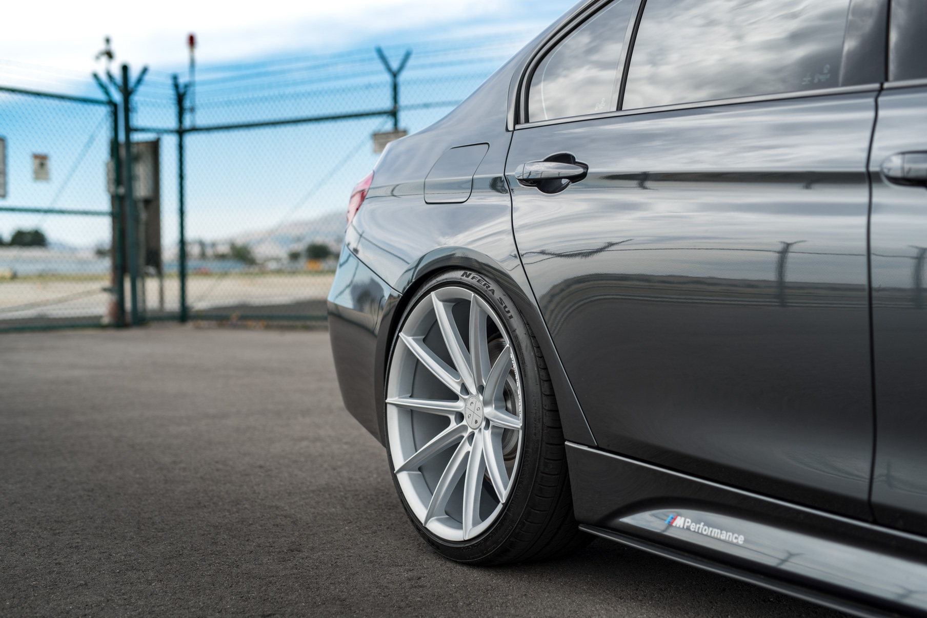 A 2014 BMW 340i on 20 Inch Blaque Diamond BD-11 Frozen Silver Wheels