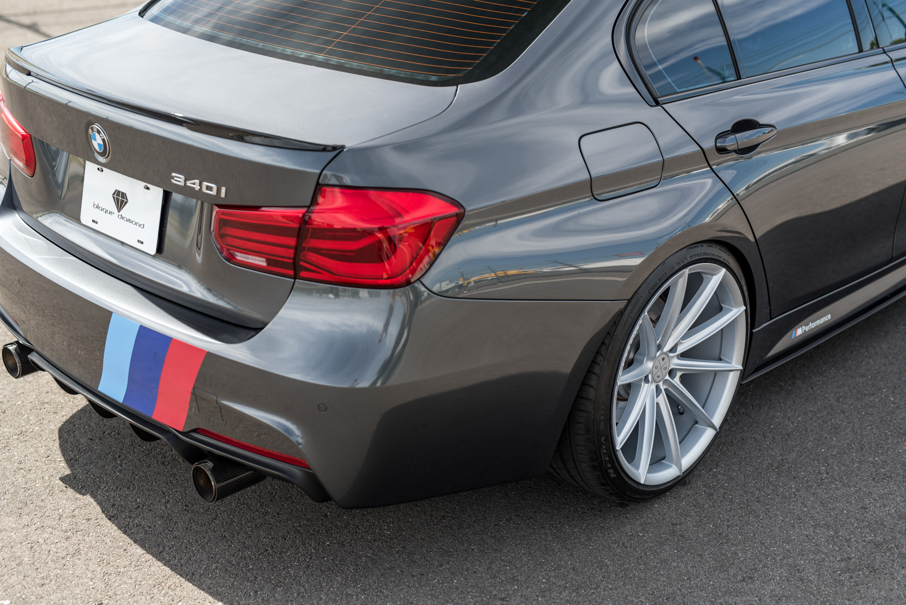 A 2014 BMW 340i on 20 Inch Blaque Diamond BD-11 Frozen Silver Wheels