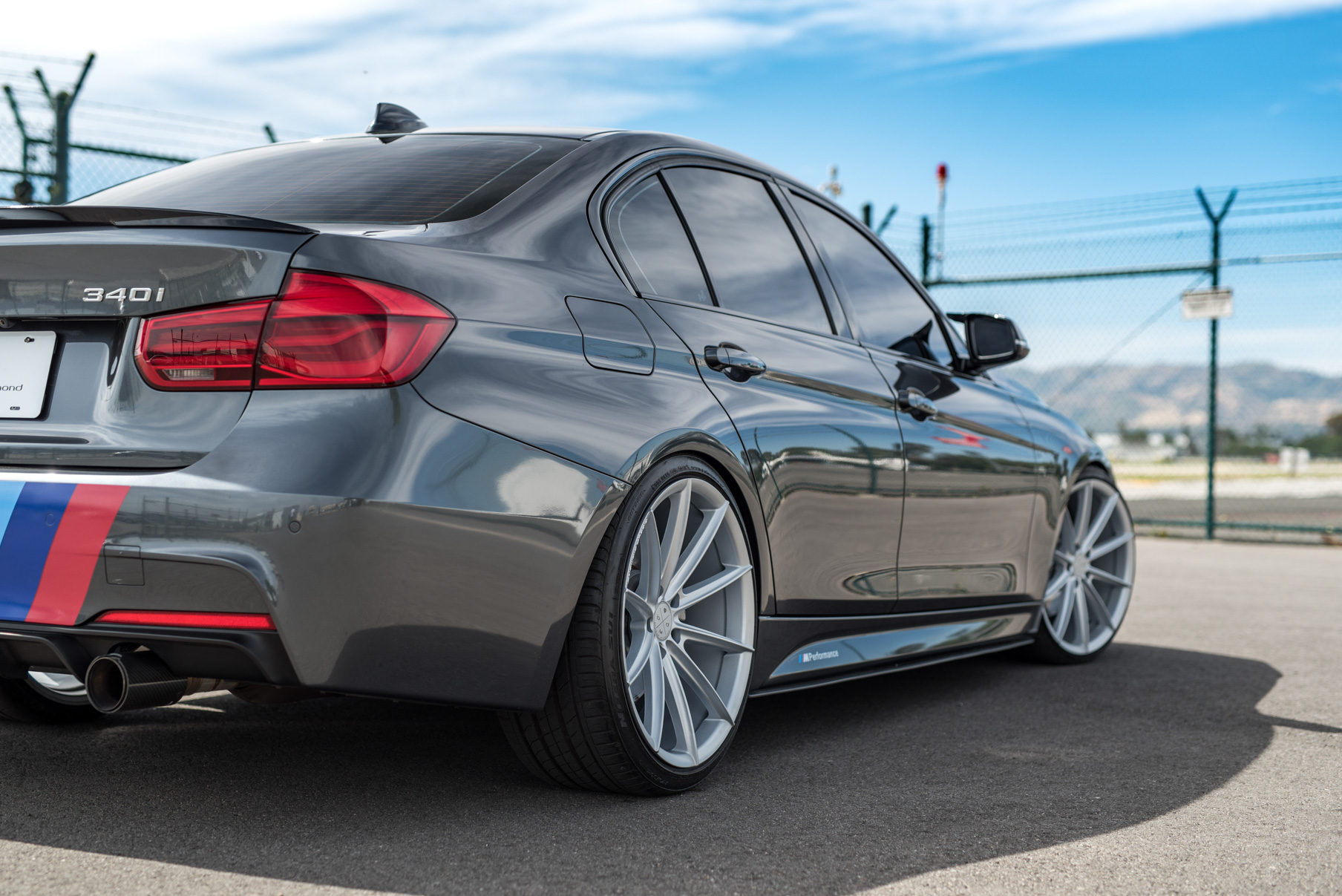 A 2014 BMW 340i on 20 Inch Blaque Diamond BD-11 Frozen Silver Wheels
