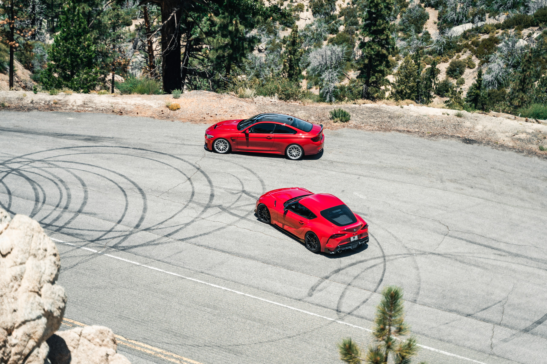 A 2020 BMW M4 CS On BD-F12 Silver Wheels vs 2020 Toyota Supra Launch Edition on BD-F12 Gloss Black Wheels