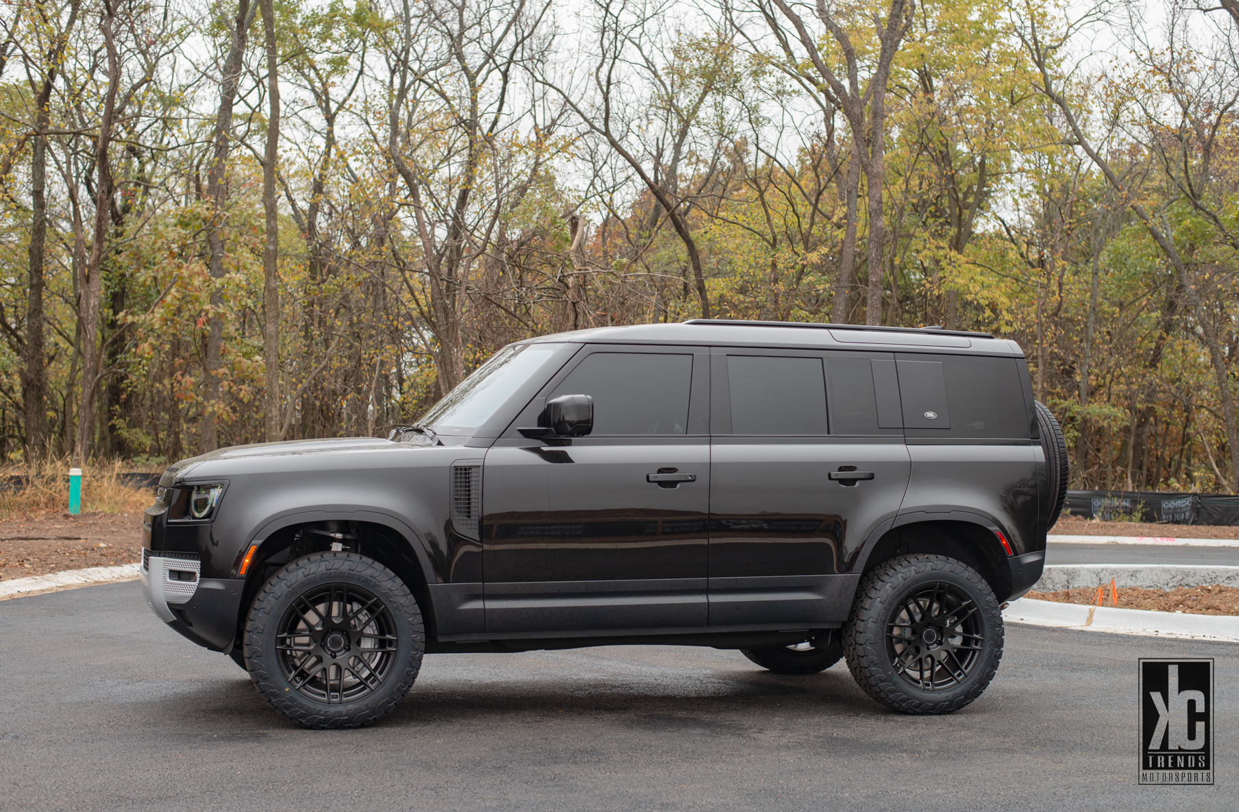 A 2020 Land Rover Defender on 20 Inch Blaque Diamond Satin Black Wheels