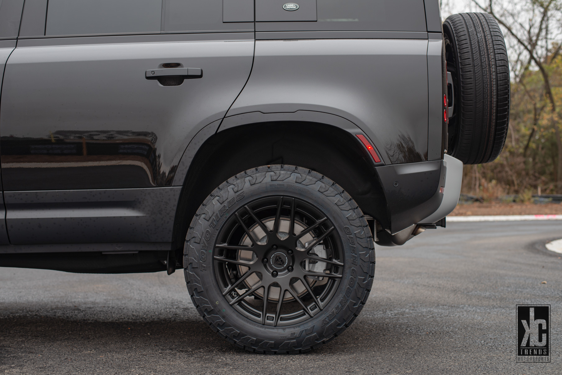 A 2020 Land Rover Defender on 20 Inch Blaque Diamond Satin Black Wheels