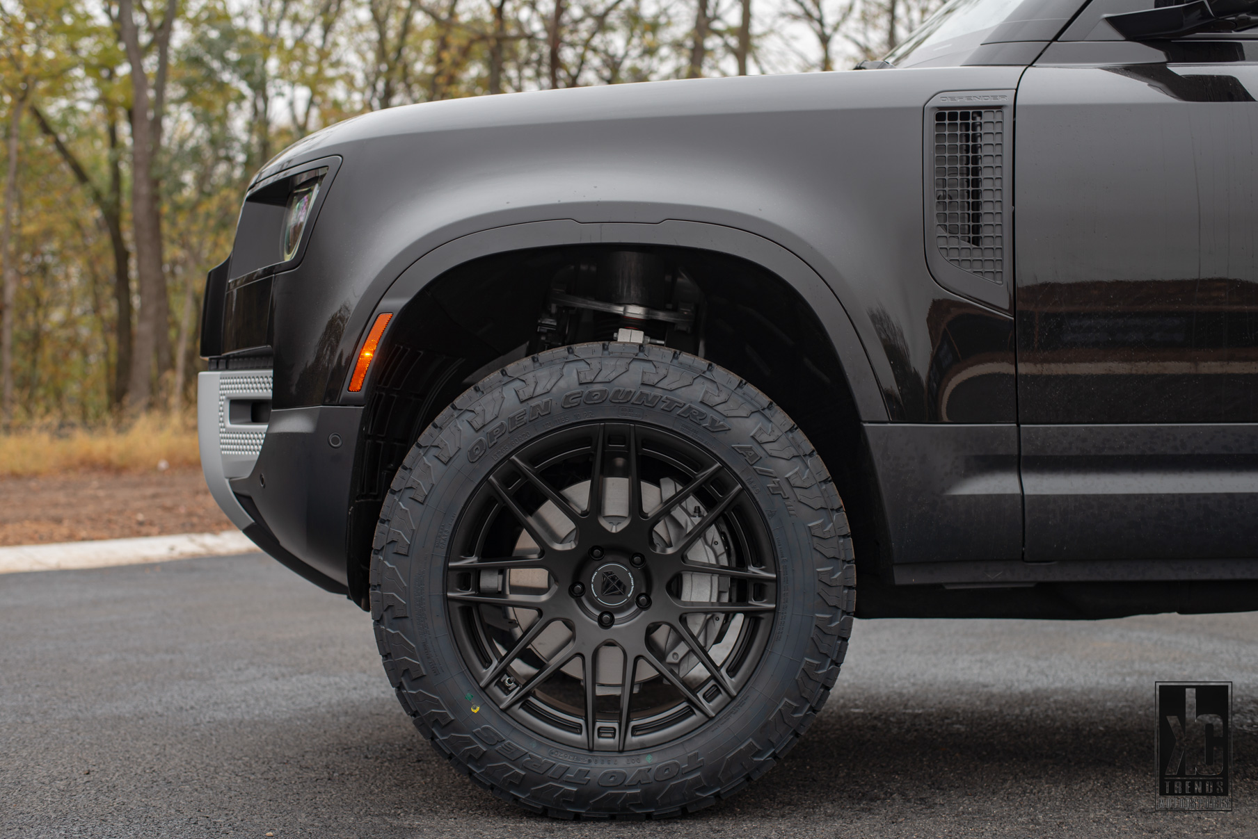 A 2020 Land Rover Defender on 20 Inch Blaque Diamond Satin Black Wheels