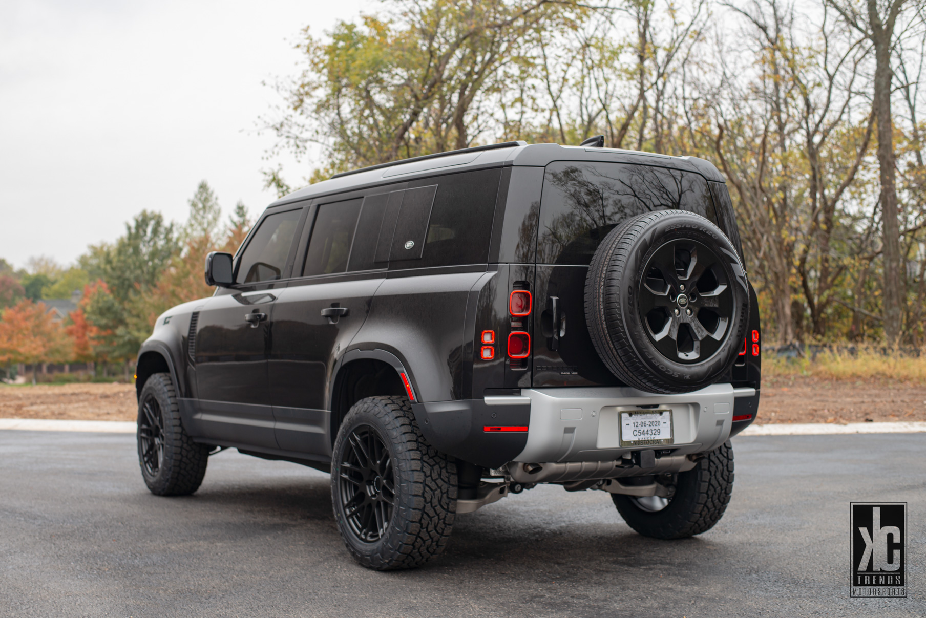 A 2020 Land Rover Defender on 20 Inch Blaque Diamond Satin Black Wheels