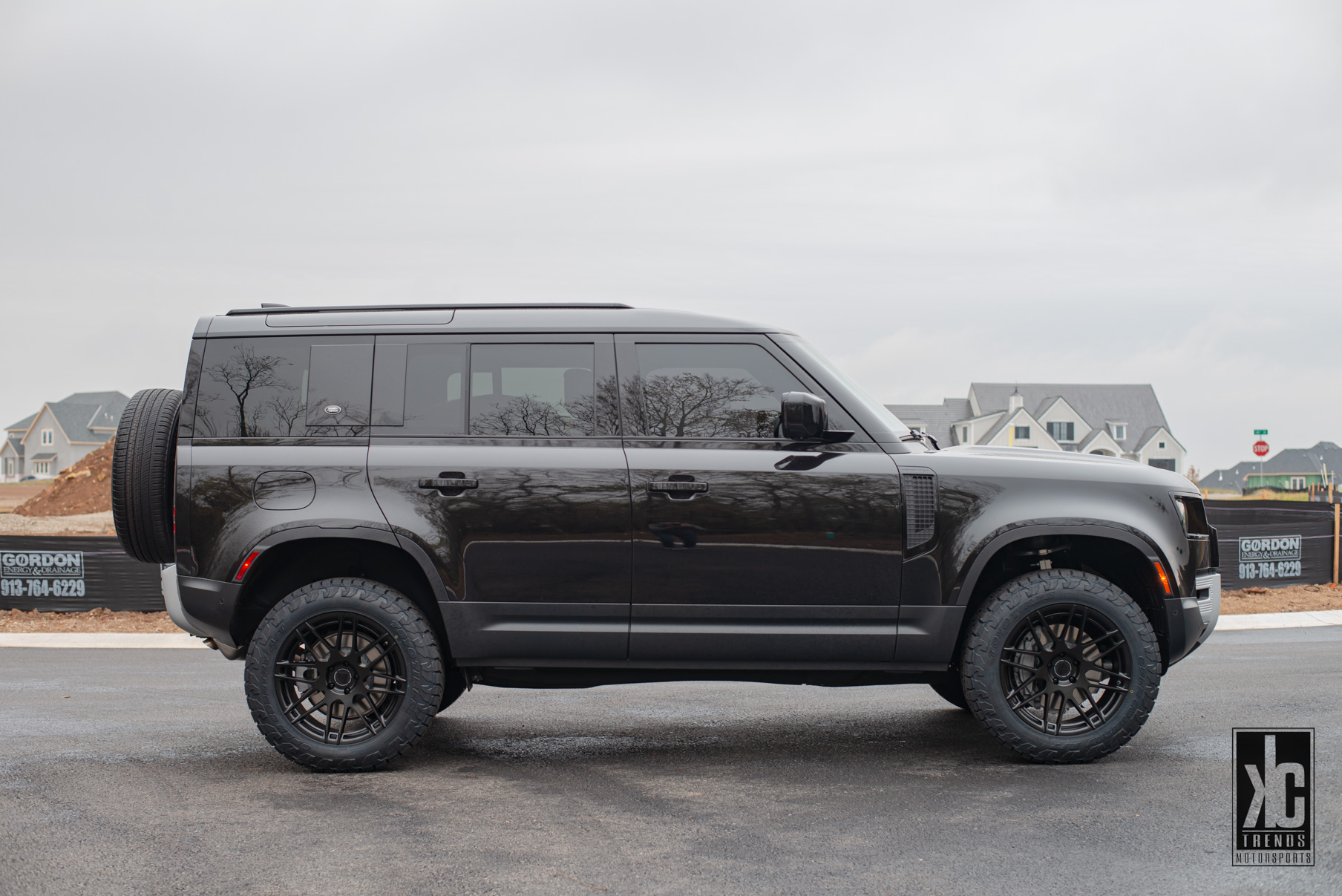 A 2020 Land Rover Defender on 20 Inch Blaque Diamond Satin Black Wheels