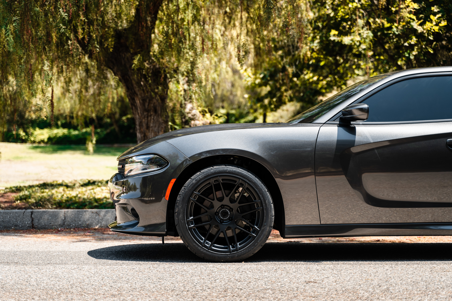 A 2019 Dodge Charger GT on 20 Inch Blaque Diamond BD-F12 Satin Black Wheels