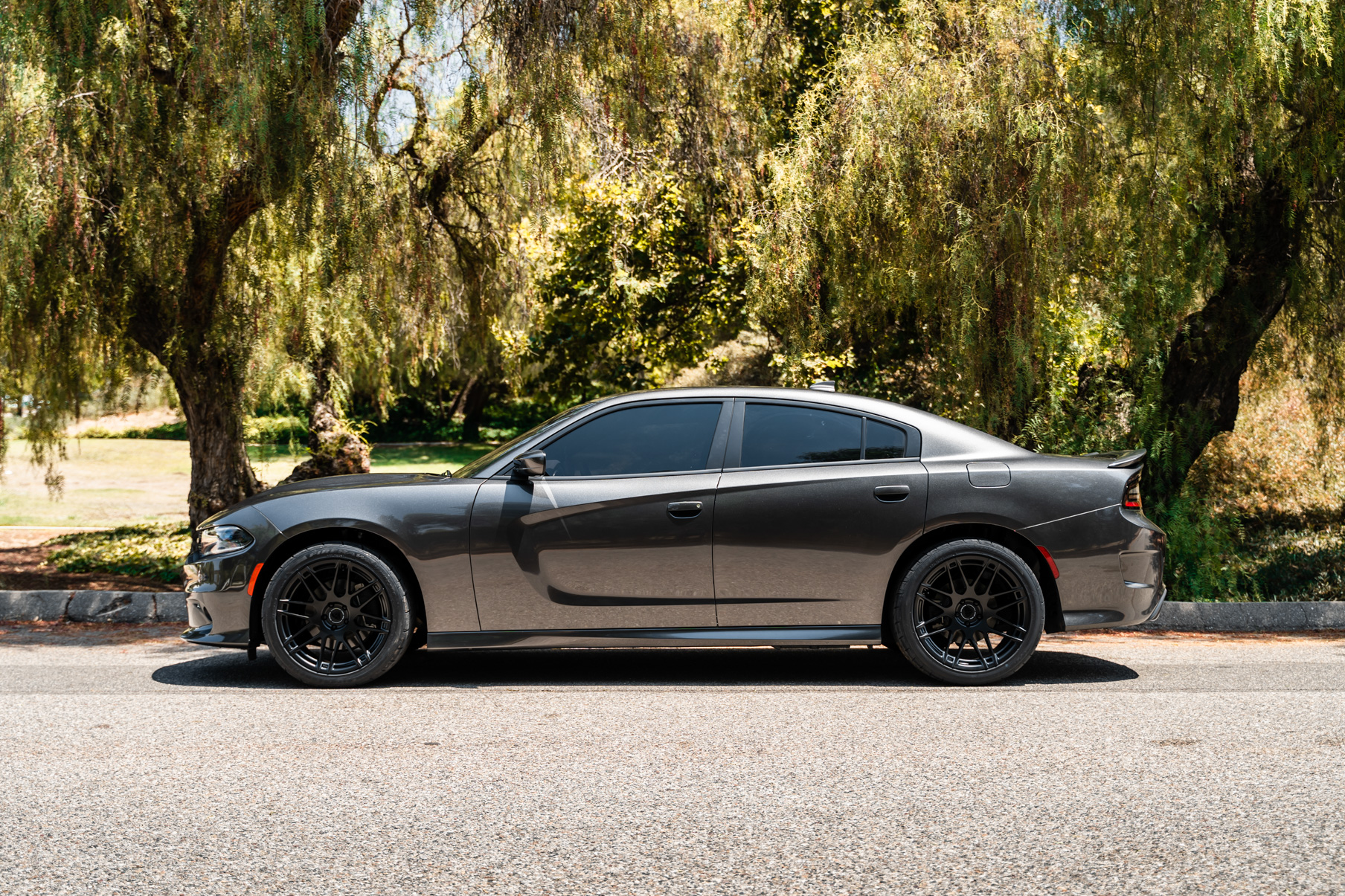 A 2019 Dodge Charger GT on 20 Inch Blaque Diamond BD-F12 Satin Black Wheels