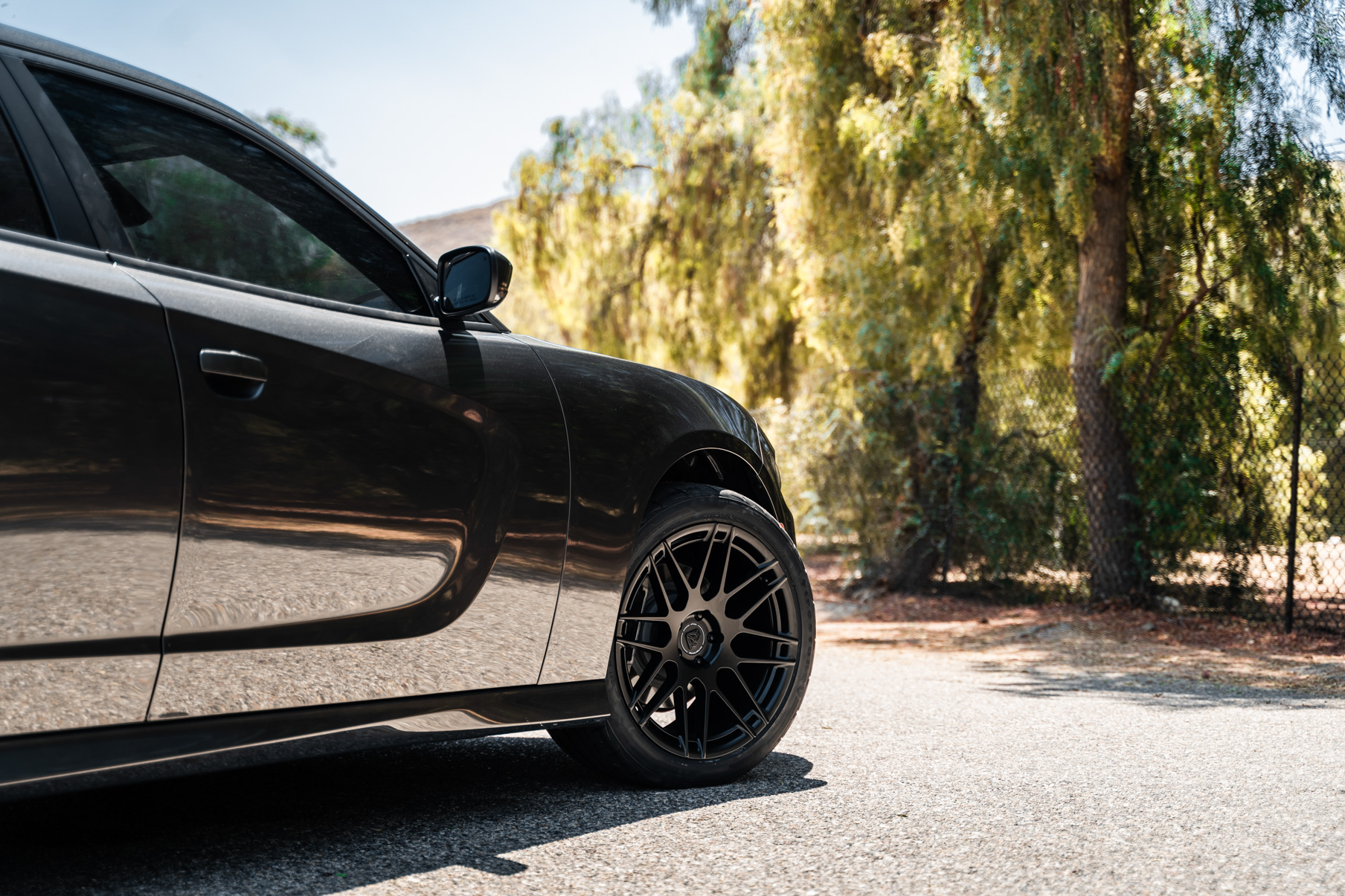A 2019 Dodge Charger GT on 20 Inch Blaque Diamond BD-F12 Satin Black Wheels