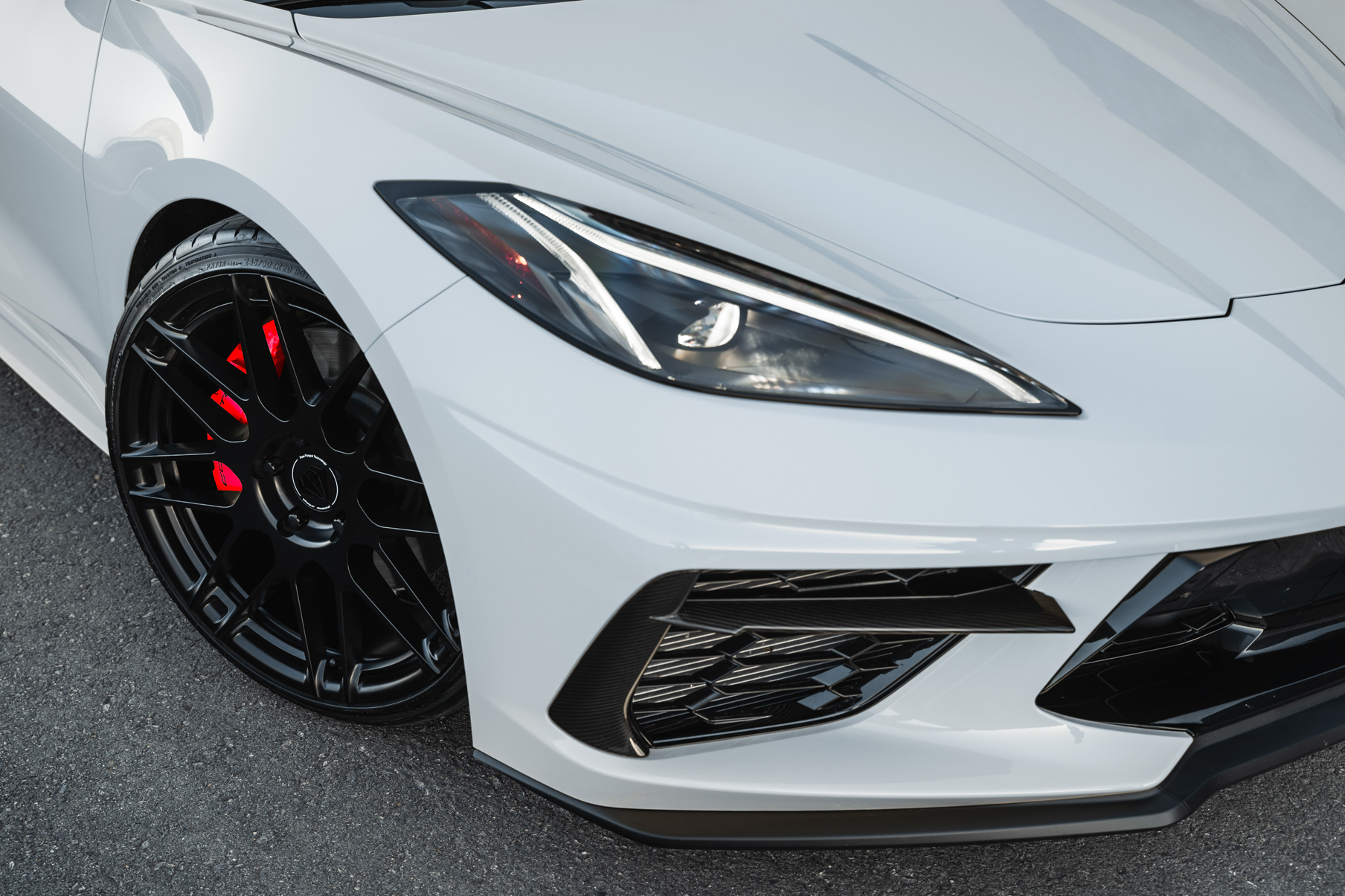 A 2020 Chevrolet Corvette C8 on Blaque Diamond BD-F12 Satin Black Wheels