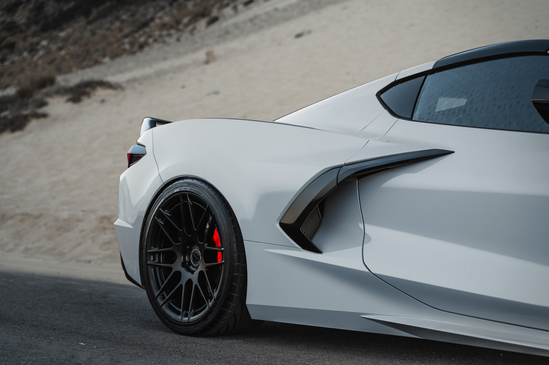 A 2020 Chevrolet Corvette C8 on Blaque Diamond BD-F12 Satin Black Wheels