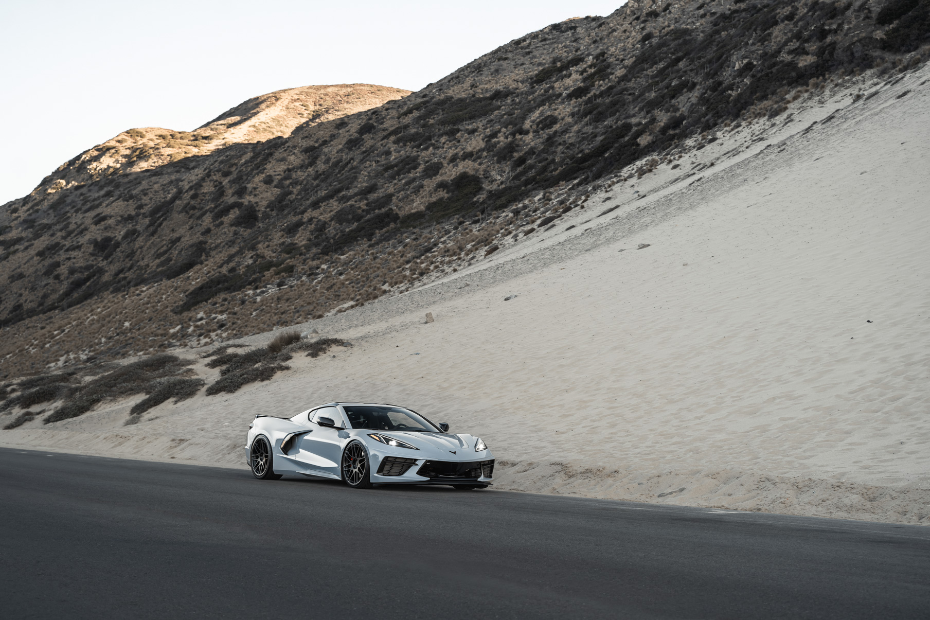 A 2020 Chevrolet Corvette C8 on Blaque Diamond BD-F12 Satin Black Wheels