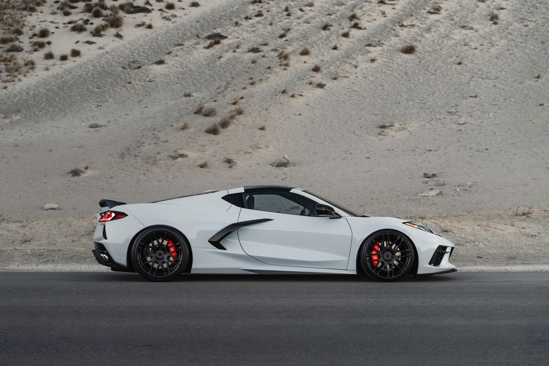 A 2020 Chevrolet Corvette C8 on Blaque Diamond BD-F12 Satin Black Wheels