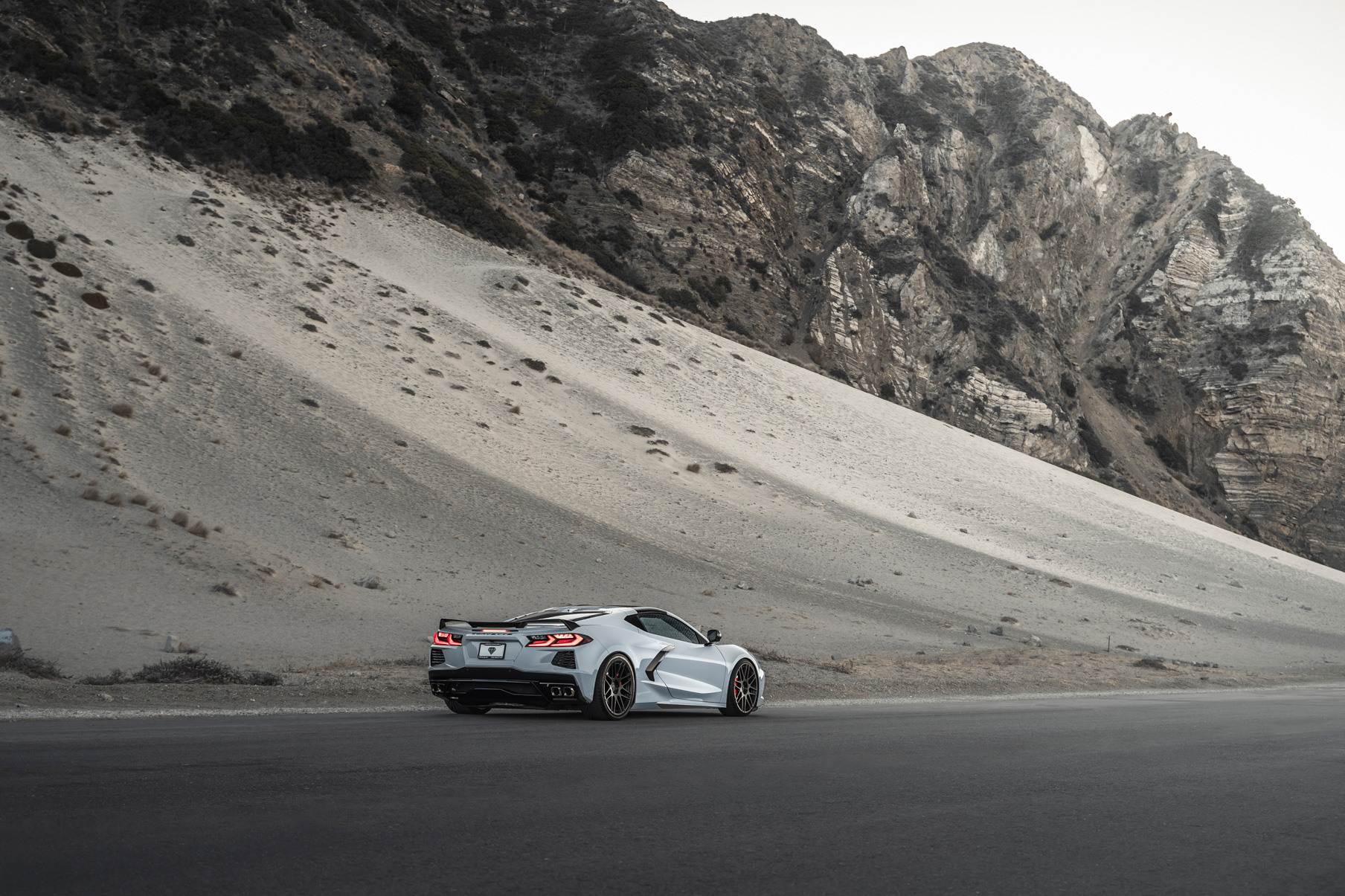 A 2020 Chevrolet Corvette C8 on Blaque Diamond BD-F12 Satin Black Wheels