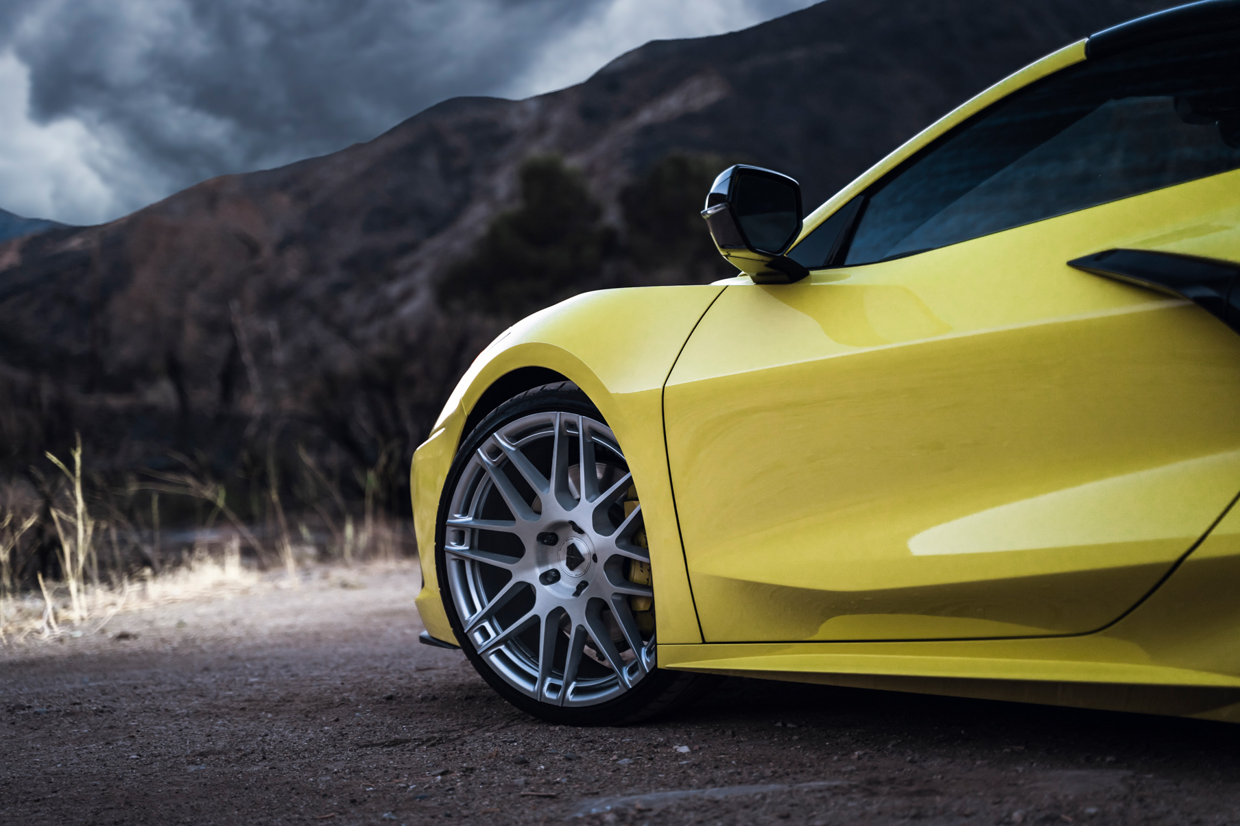 A 2020 Chevrolet Corvette C8 on Blaque Diamond BD-F12 Brushed Silver Wheels