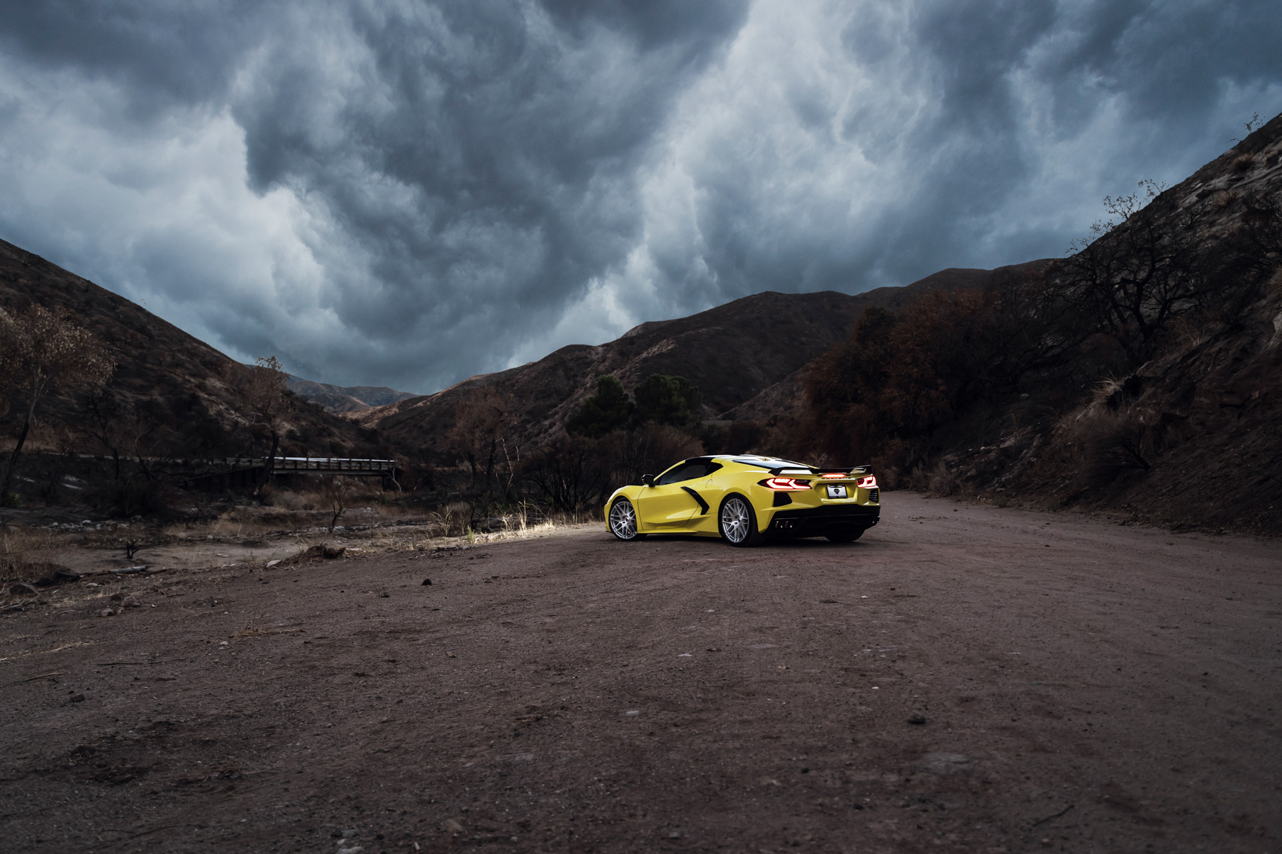 A 2020 Chevrolet Corvette C8 on Blaque Diamond BD-F12 Brushed Silver Wheels
