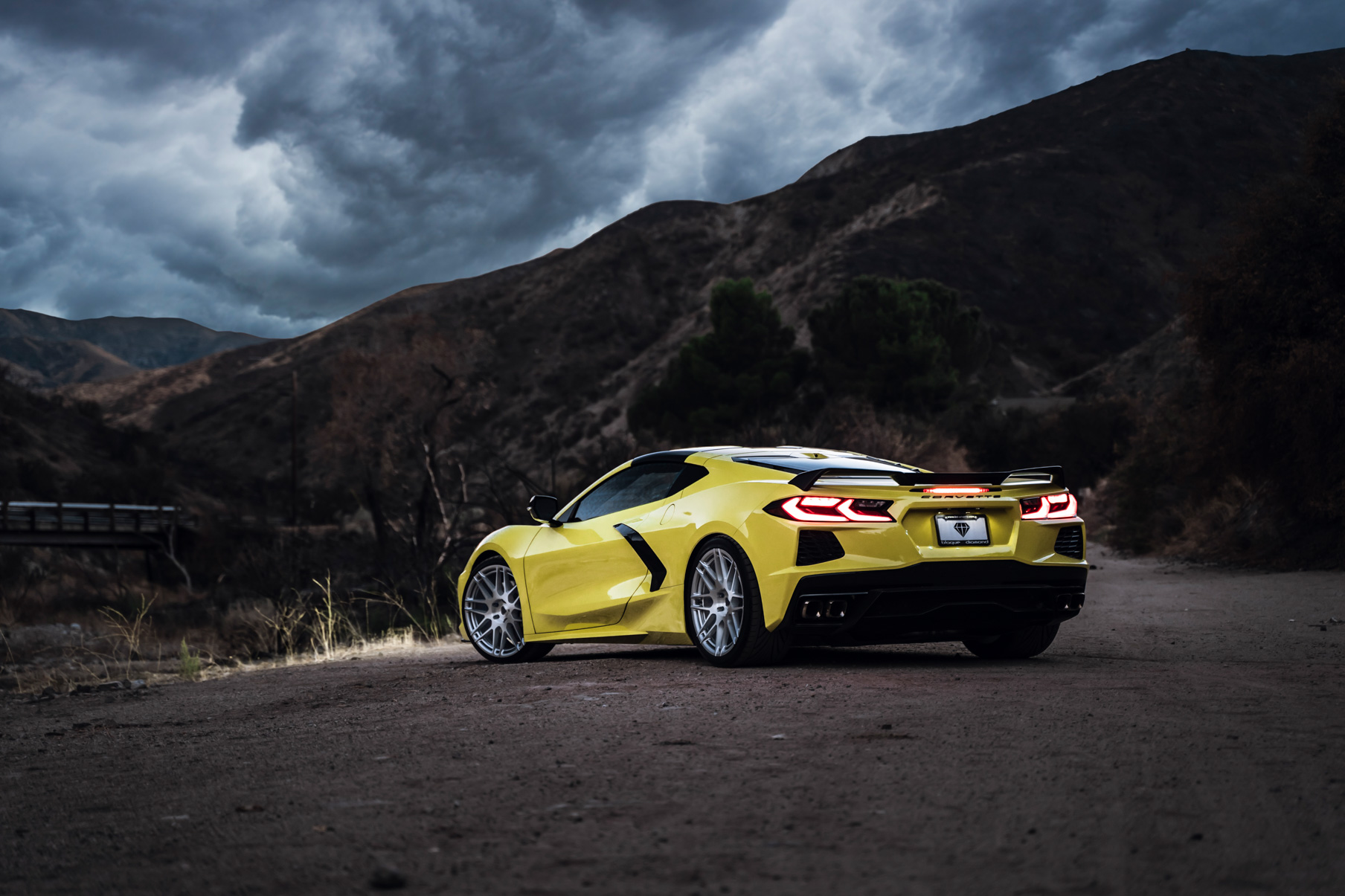 A 2020 Chevrolet Corvette C8 on Blaque Diamond BD-F12 Brushed Silver Wheels