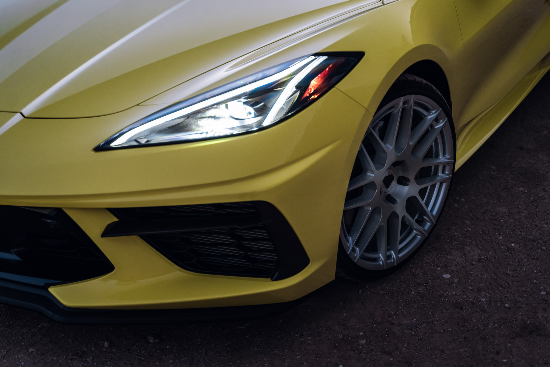 A 2020 Chevrolet Corvette C8 on Blaque Diamond BD-F12 Brushed Silver Wheels