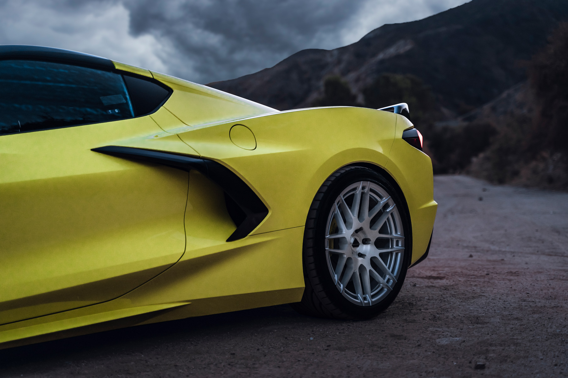 A 2020 Chevrolet Corvette C8 on Blaque Diamond BD-F12 Brushed Silver Wheels