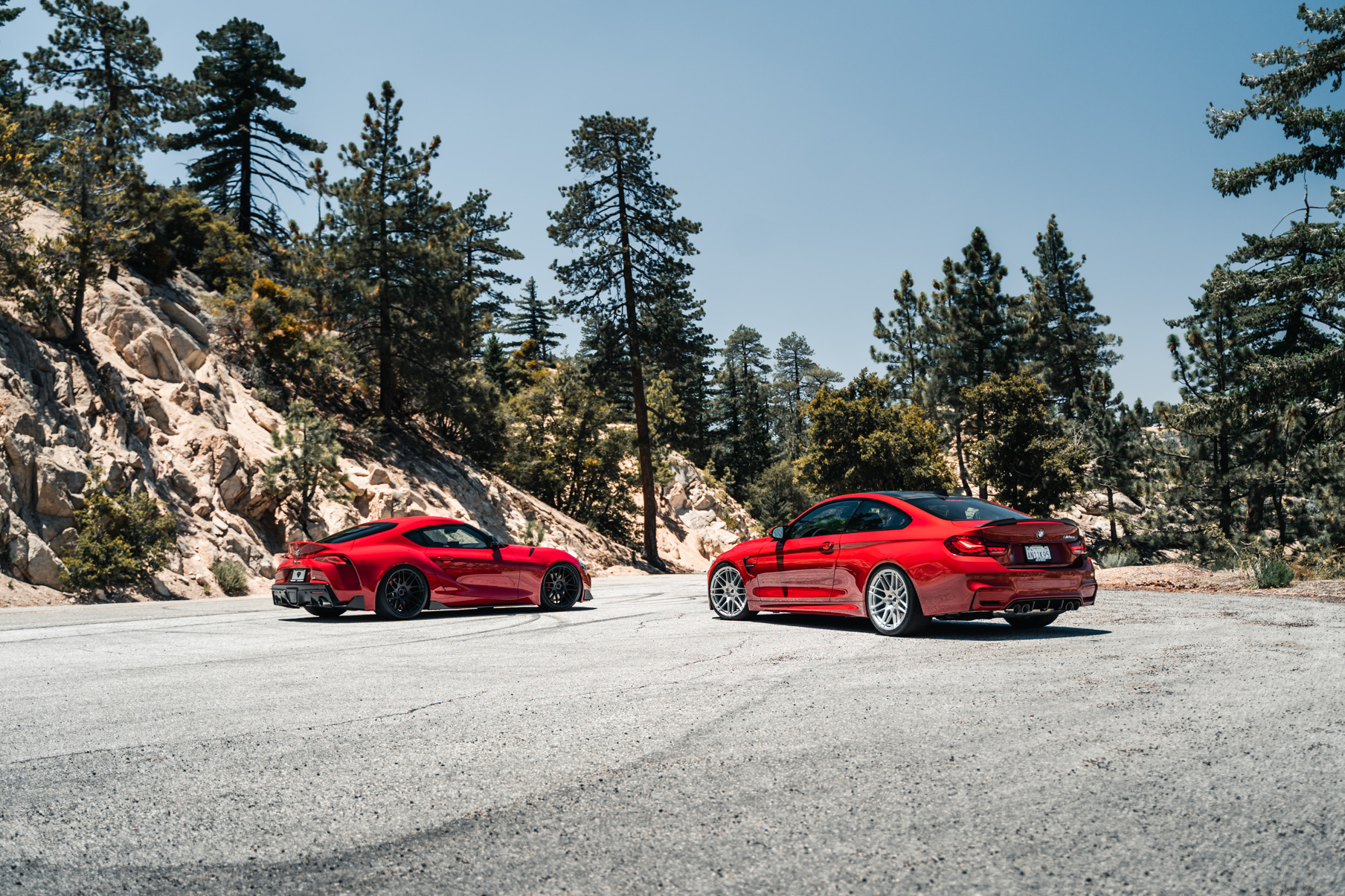 A 2020 BMW M4 CS on Blaque Diamond BD-F12 Brushed Silver Wheels VS A 2020 Toyota Supra Launch Edition on Blaque Diamond BD_F12 Gloss Black Wheels