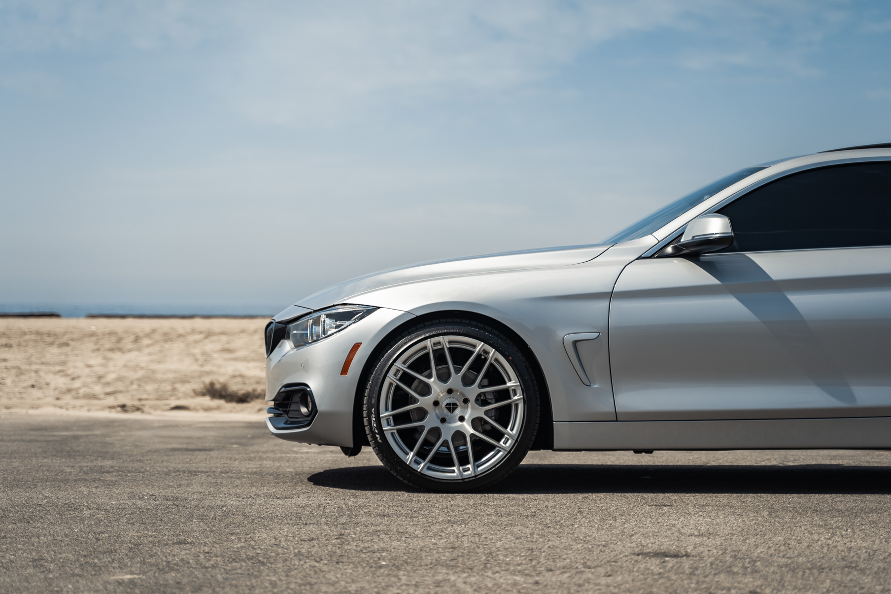A 2020 BMW 430i on 20 Inch Blaque Diamond BD-F12 Brushed Silver Wheels