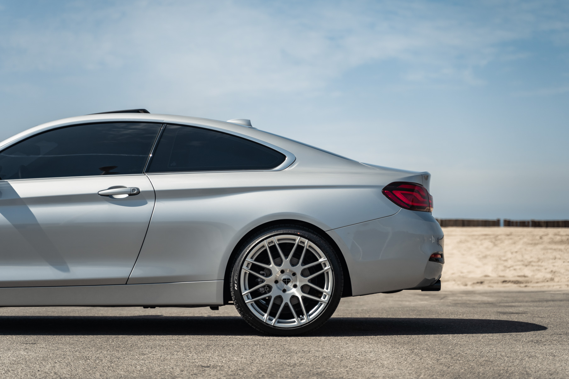 A 2020 BMW 430i on 20 Inch Blaque Diamond BD-F12 Brushed Silver Wheels