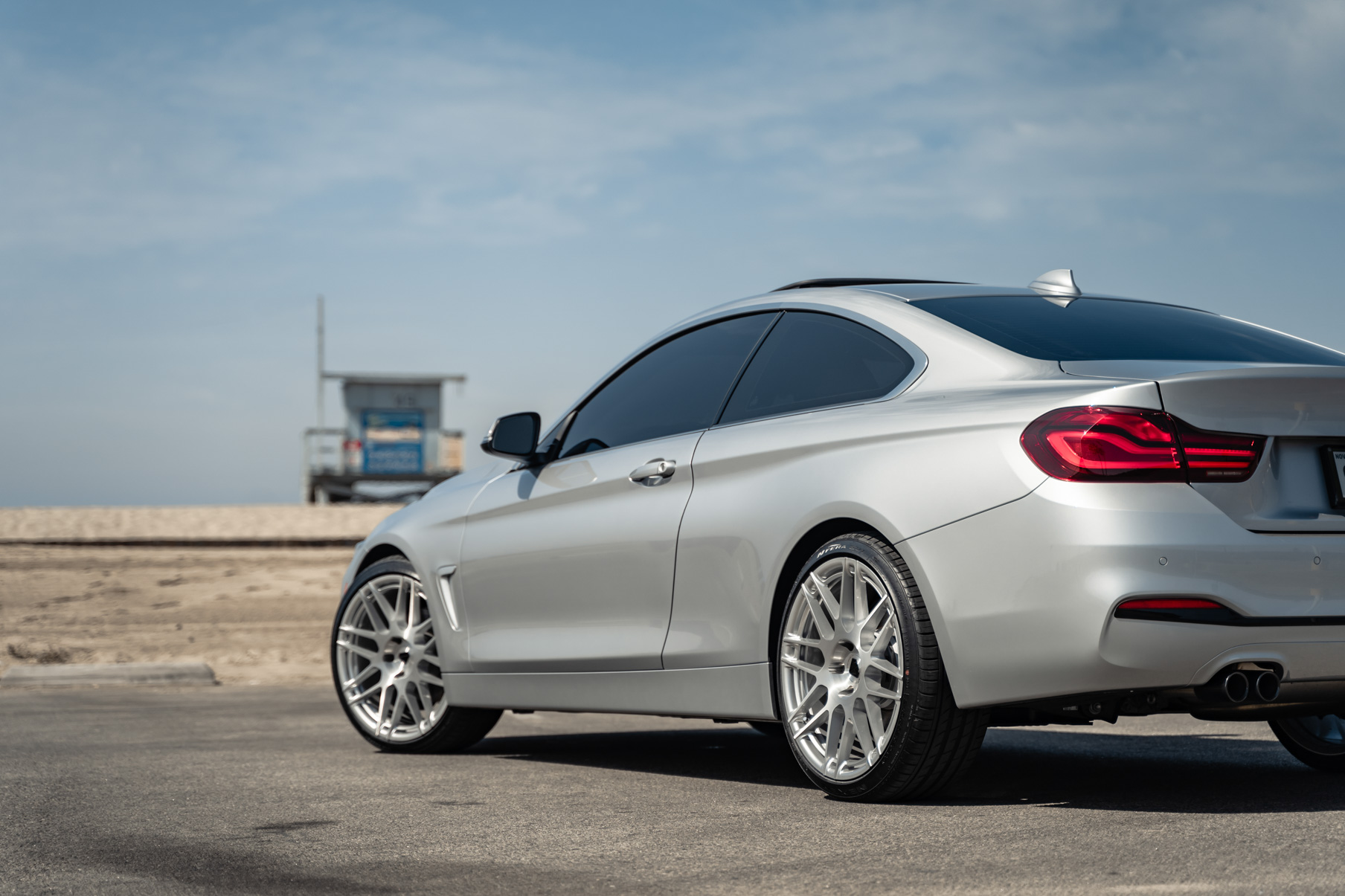 A 2020 BMW 430i on 20 Inch Blaque Diamond BD-F12 Brushed Silver Wheels