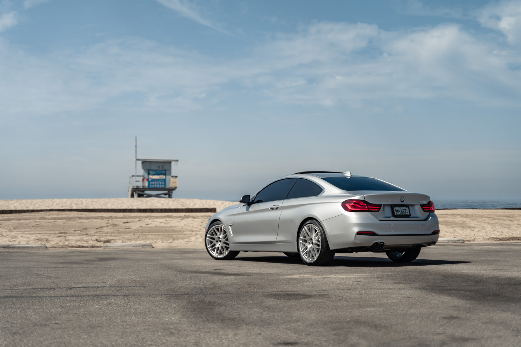 A 2020 BMW 430i on 20 Inch Blaque Diamond BD-F12 Brushed Silver Wheels