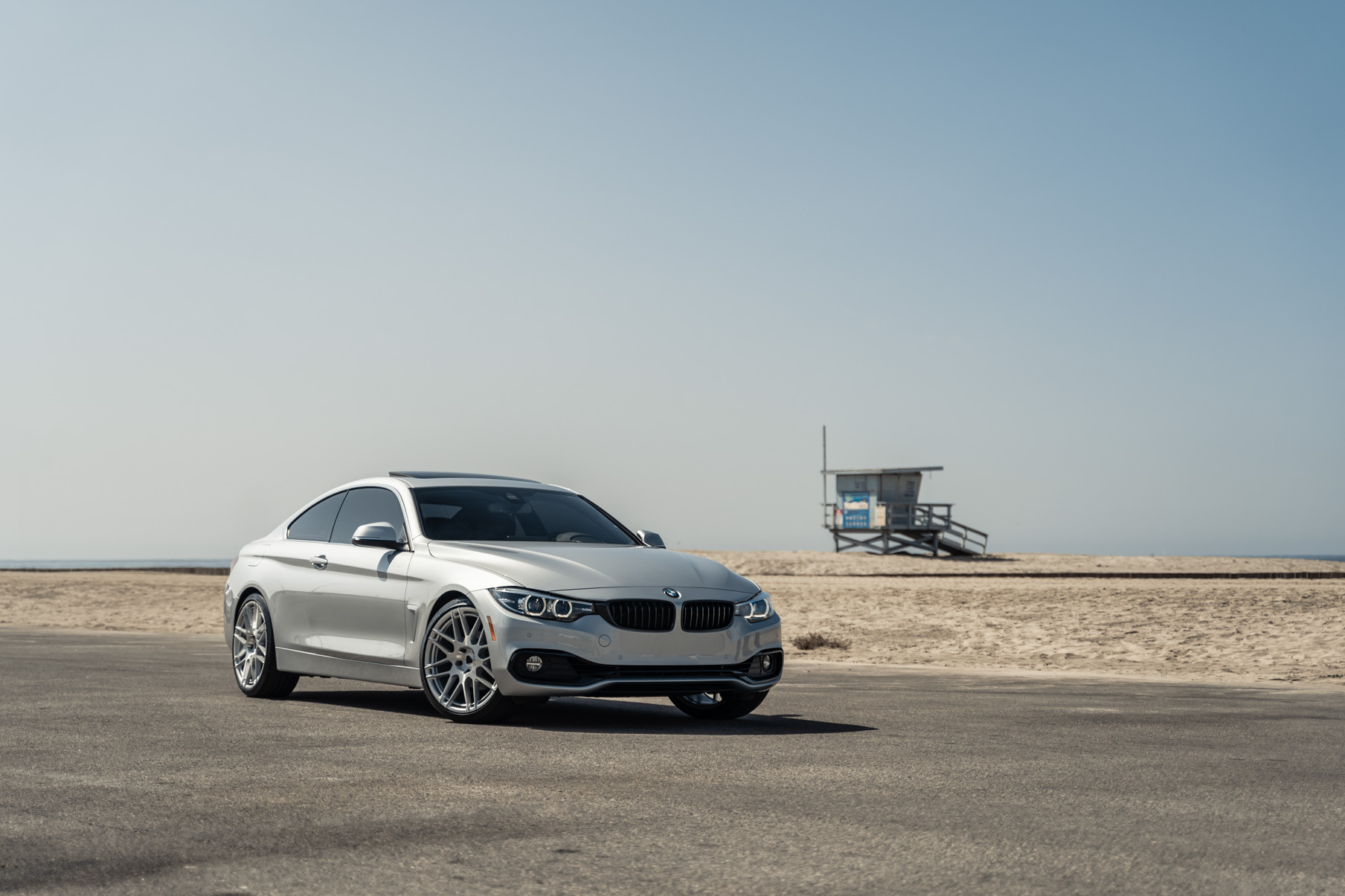A 2020 BMW 430i on 20 Inch Blaque Diamond BD-F12 Brushed Silver Wheels