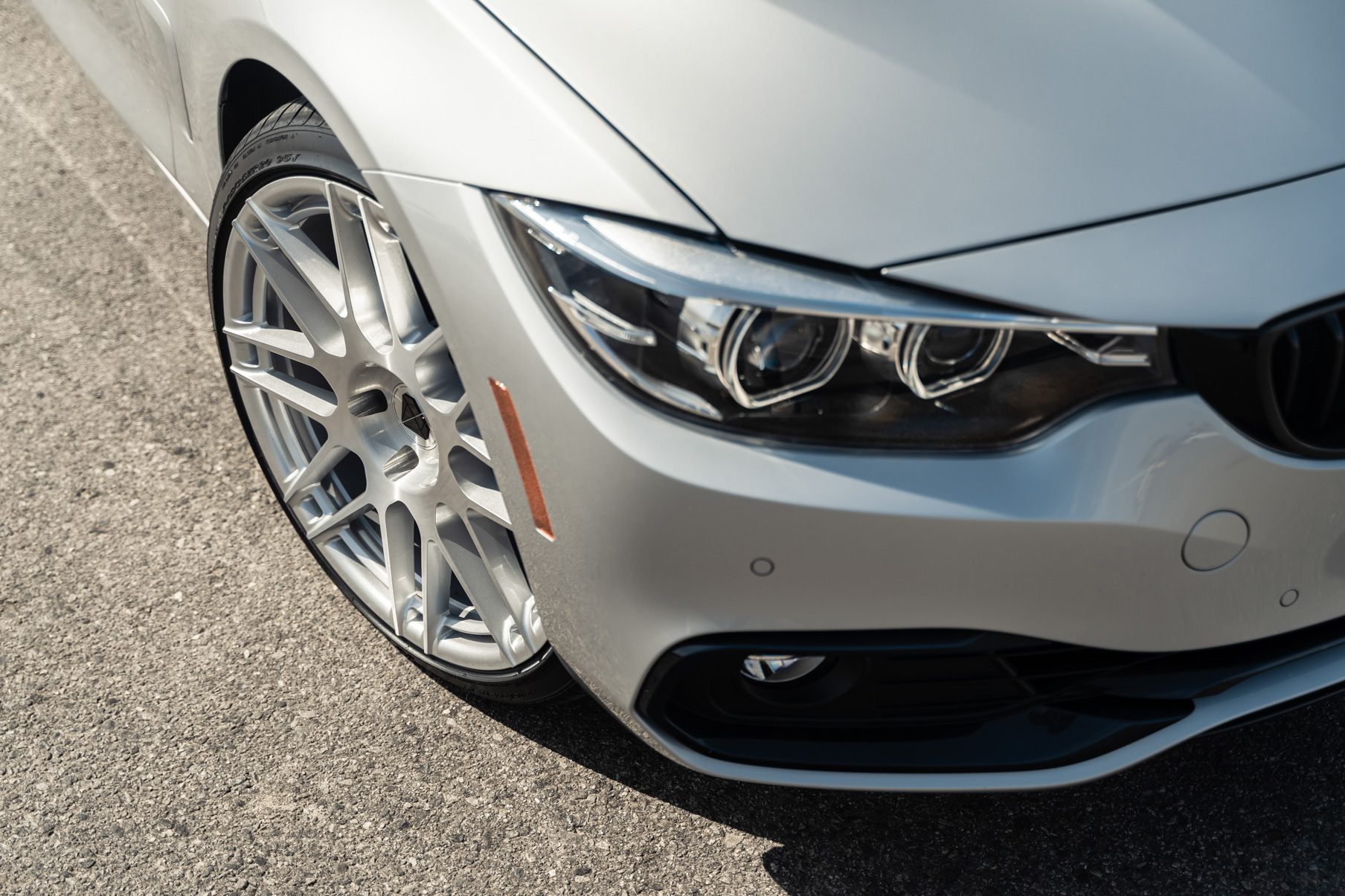 A 2020 BMW 430i on 20 Inch Blaque Diamond BD-F12 Brushed Silver Wheels