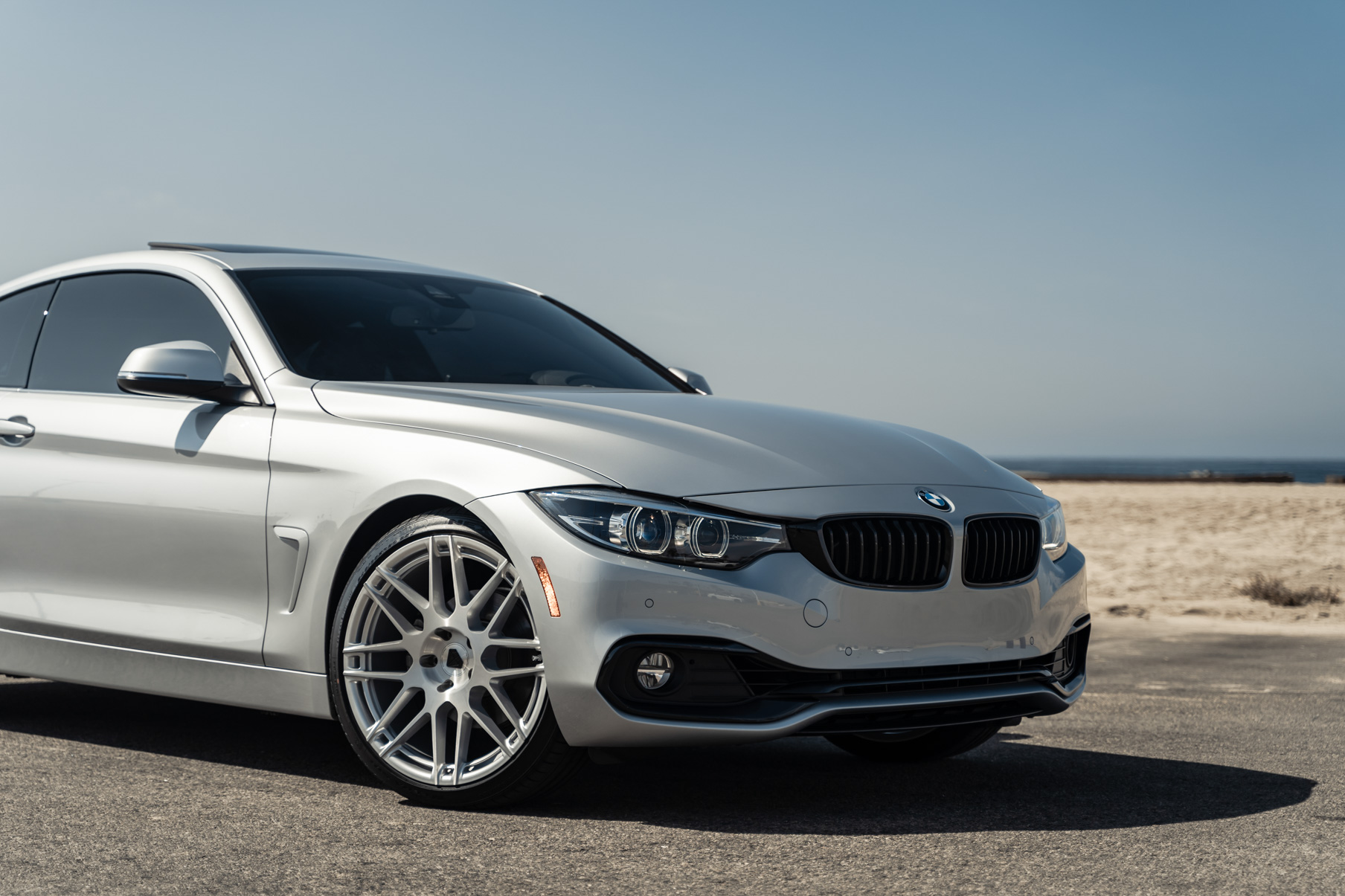 A 2020 BMW 430i on 20 Inch Blaque Diamond BD-F12 Brushed Silver Wheels
