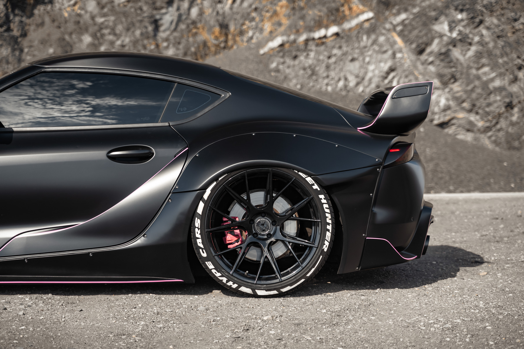 A 2020 Toyota Supra Streethunter Kit on 20 Inch Blaque Diamond BD-F18 Gloss Black Wheels