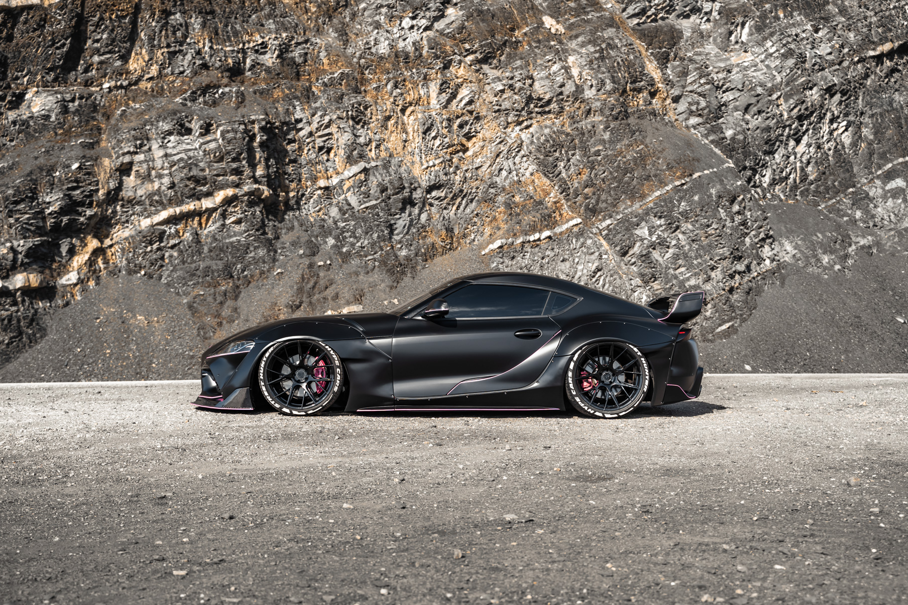 A 2020 Toyota Supra Streethunter Kit on 20 Inch Blaque Diamond BD-F18 Gloss Black Wheels