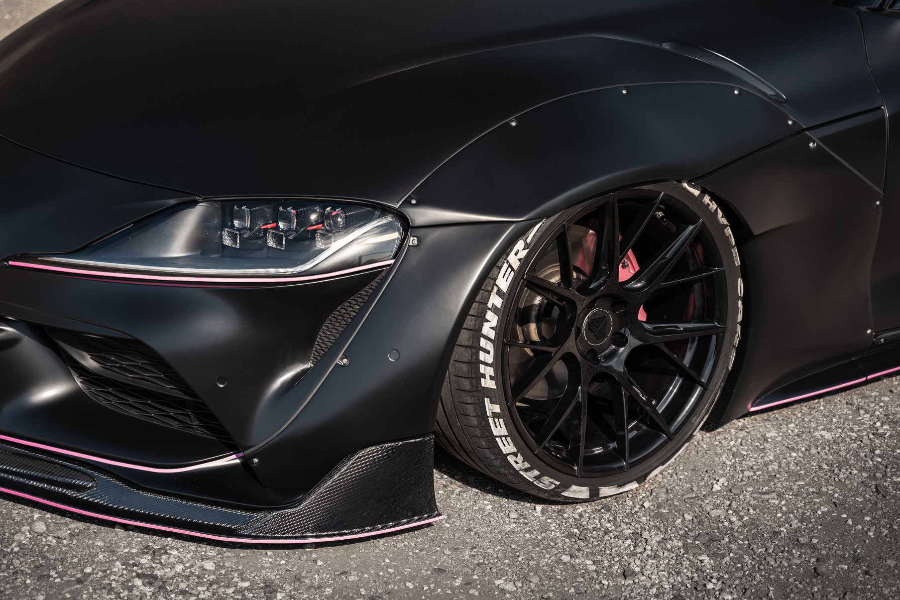 A 2020 Toyota Supra Streethunter Kit on 20 Inch Blaque Diamond BD-F18 Gloss Black Wheels