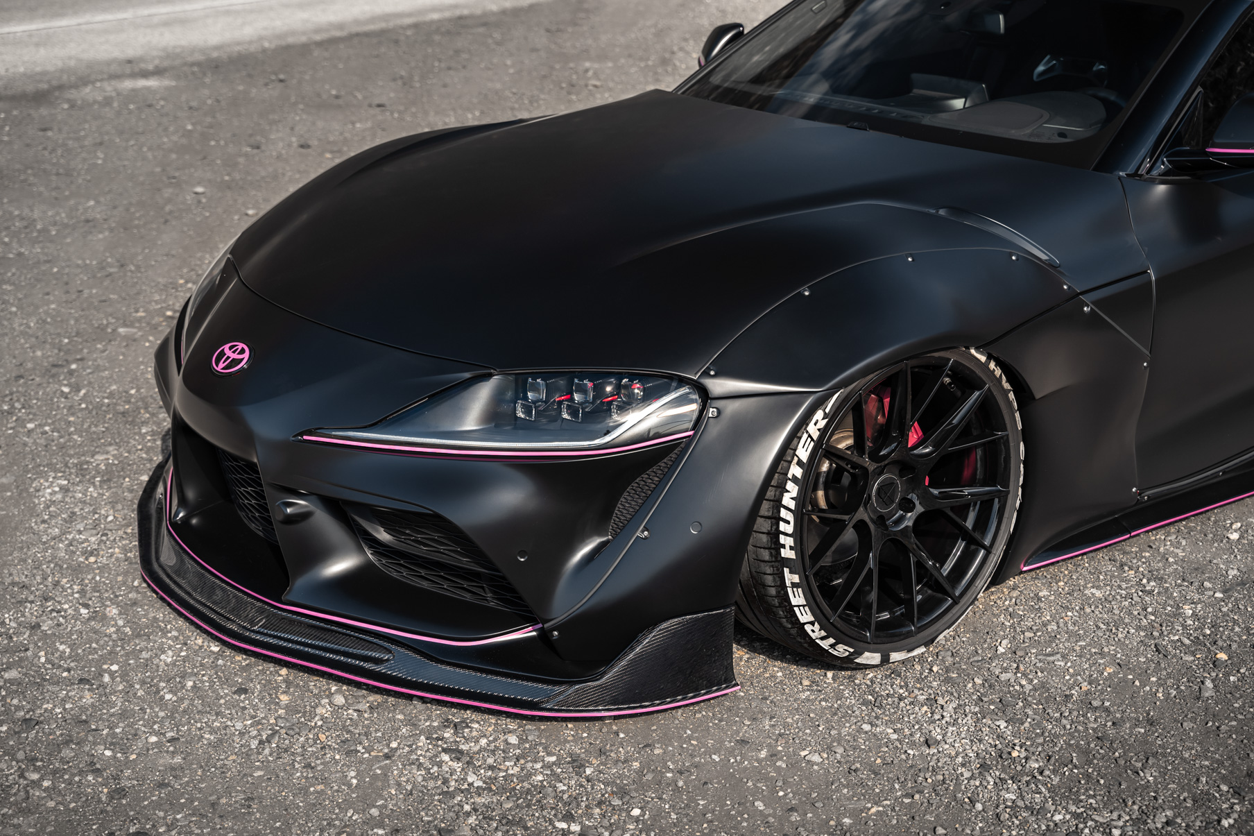 A 2020 Toyota Supra Streethunter Kit on 20 Inch Blaque Diamond BD-F18 Gloss Black Wheels