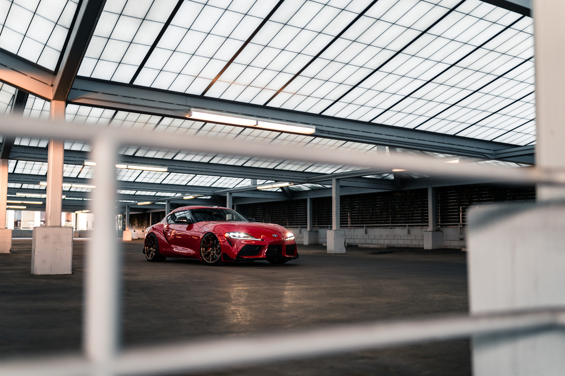 A 2020 Toyota Supra on Blaque Diamond BD-F18 Polished Bronze Little Tokyo Wheels
