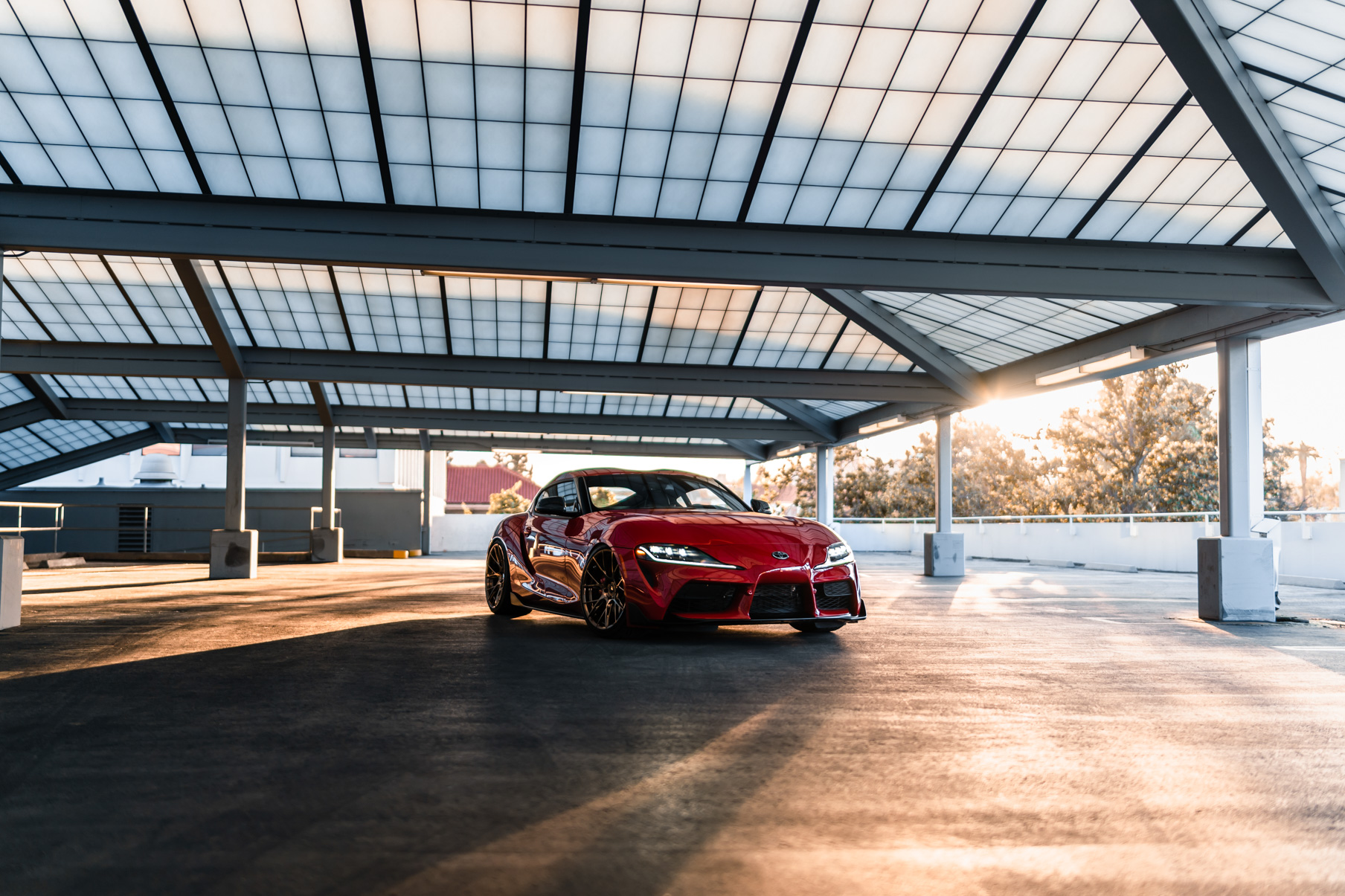 A 2020 Toyota Supra on Blaque Diamond BD-F18 Polished Bronze Little Tokyo Wheels