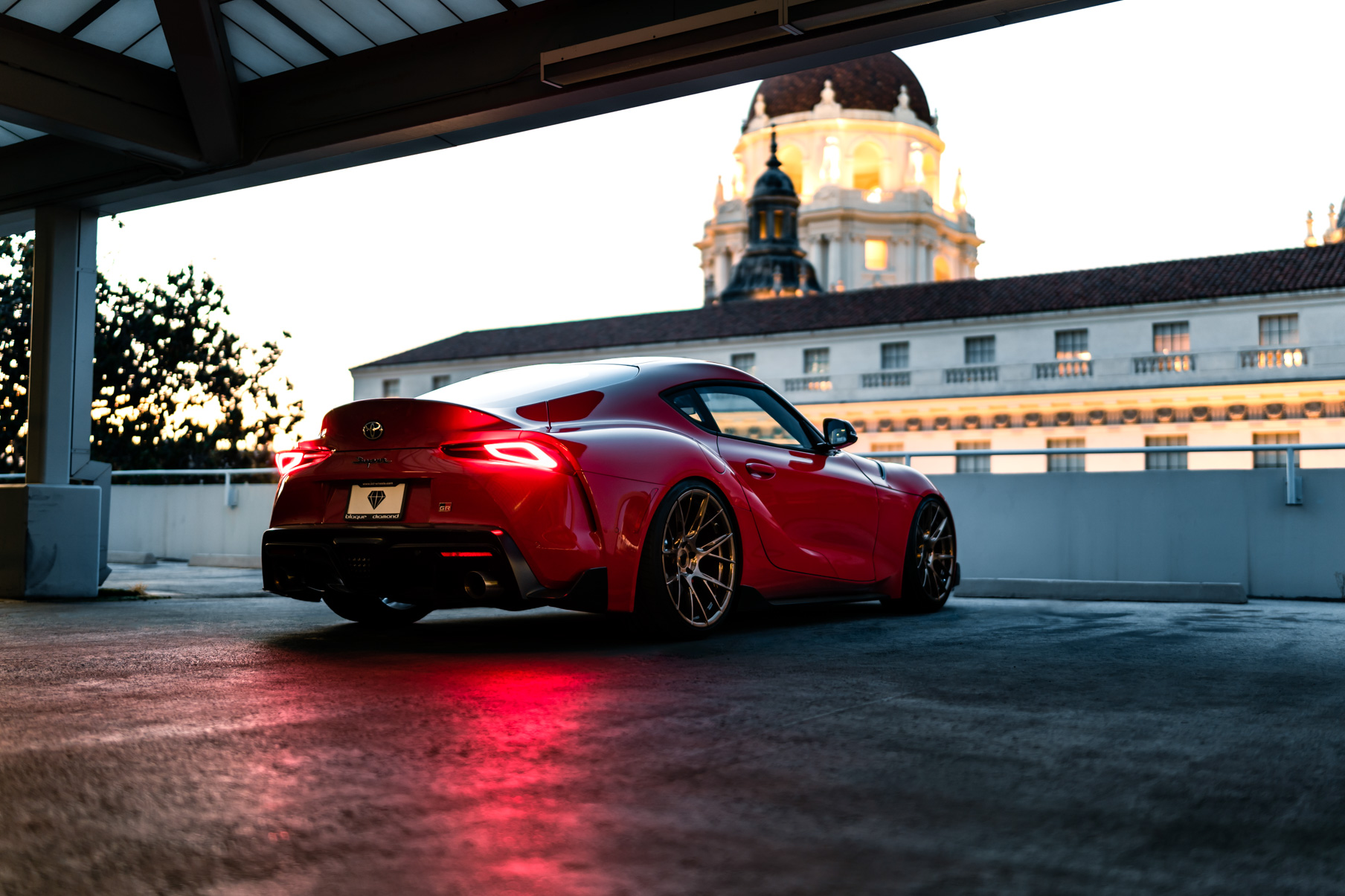 A 2020 Toyota Supra on Blaque Diamond BD-F18 Polished Bronze Little Tokyo Wheels