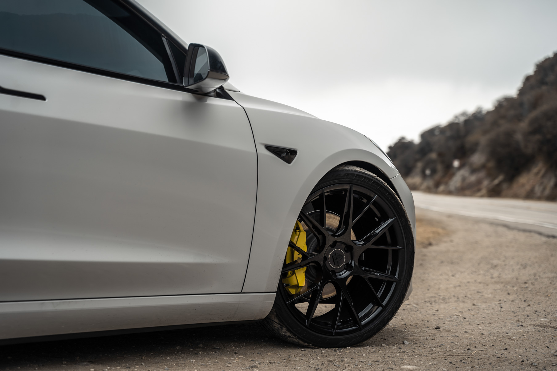 A 2020 Tesla Model 3 on 20 Inch Blaque Diamond BD-F18 Gloss Black Wheels