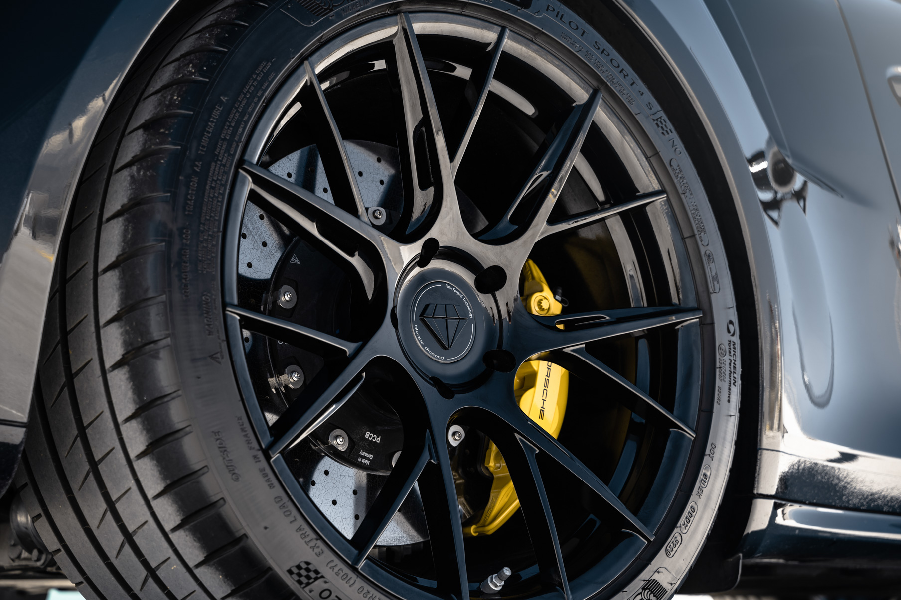 A 2018 Porsche 911 Turbo S on Blaque Diamond BD-F18 Gloss Black Wheels