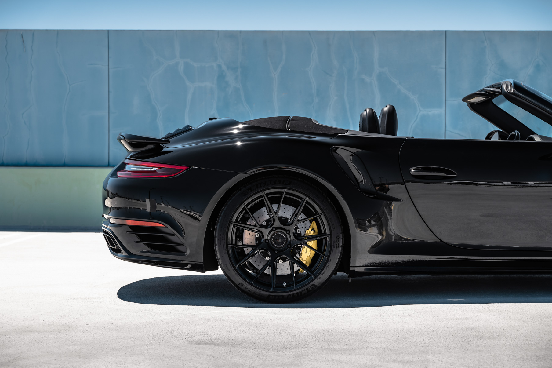 A 2018 Porsche 911 Turbo S on Blaque Diamond BD-F18 Gloss Black Wheels