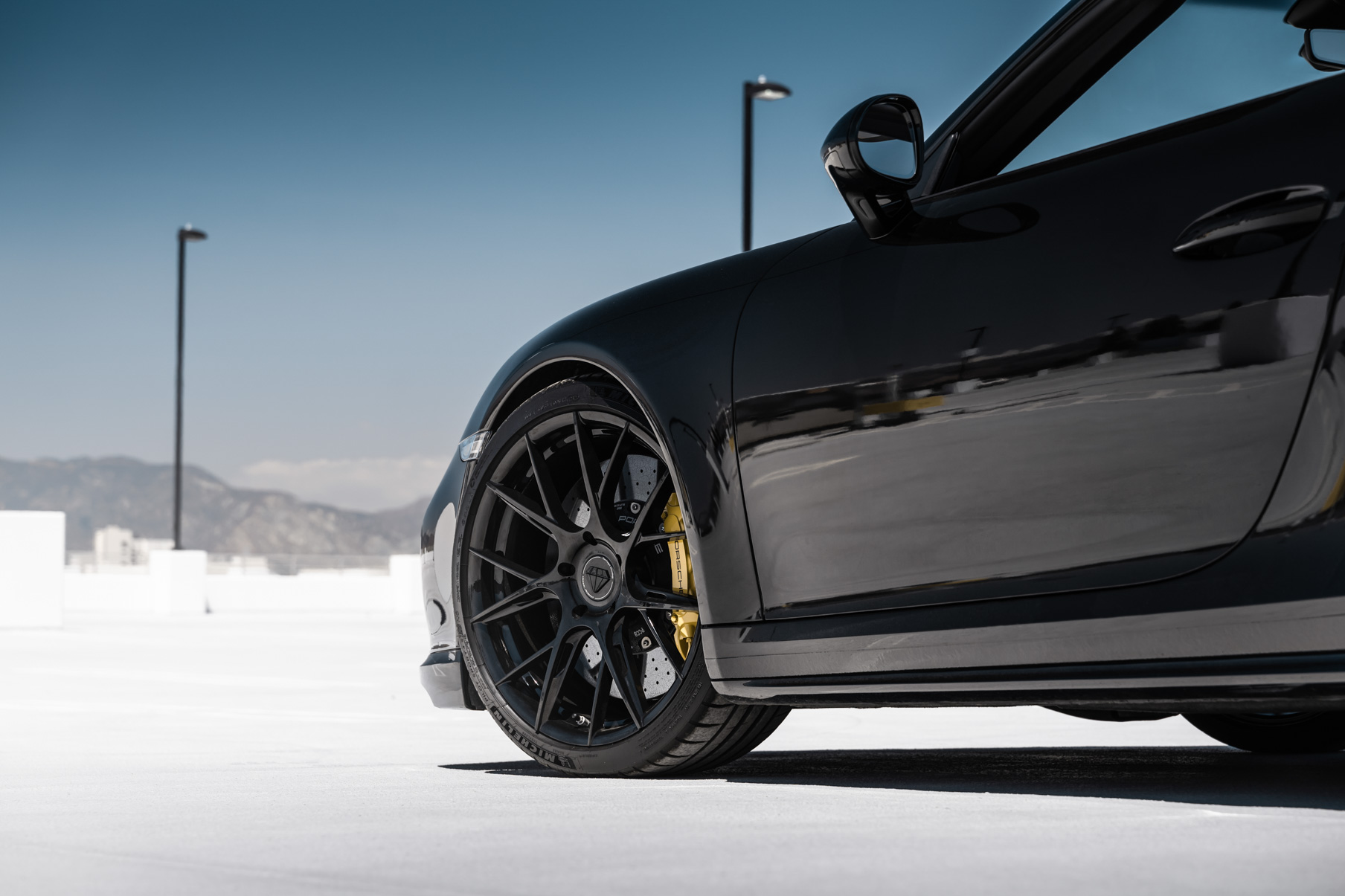 A 2018 Porsche 911 Turbo S on Blaque Diamond BD-F18 Gloss Black Wheels