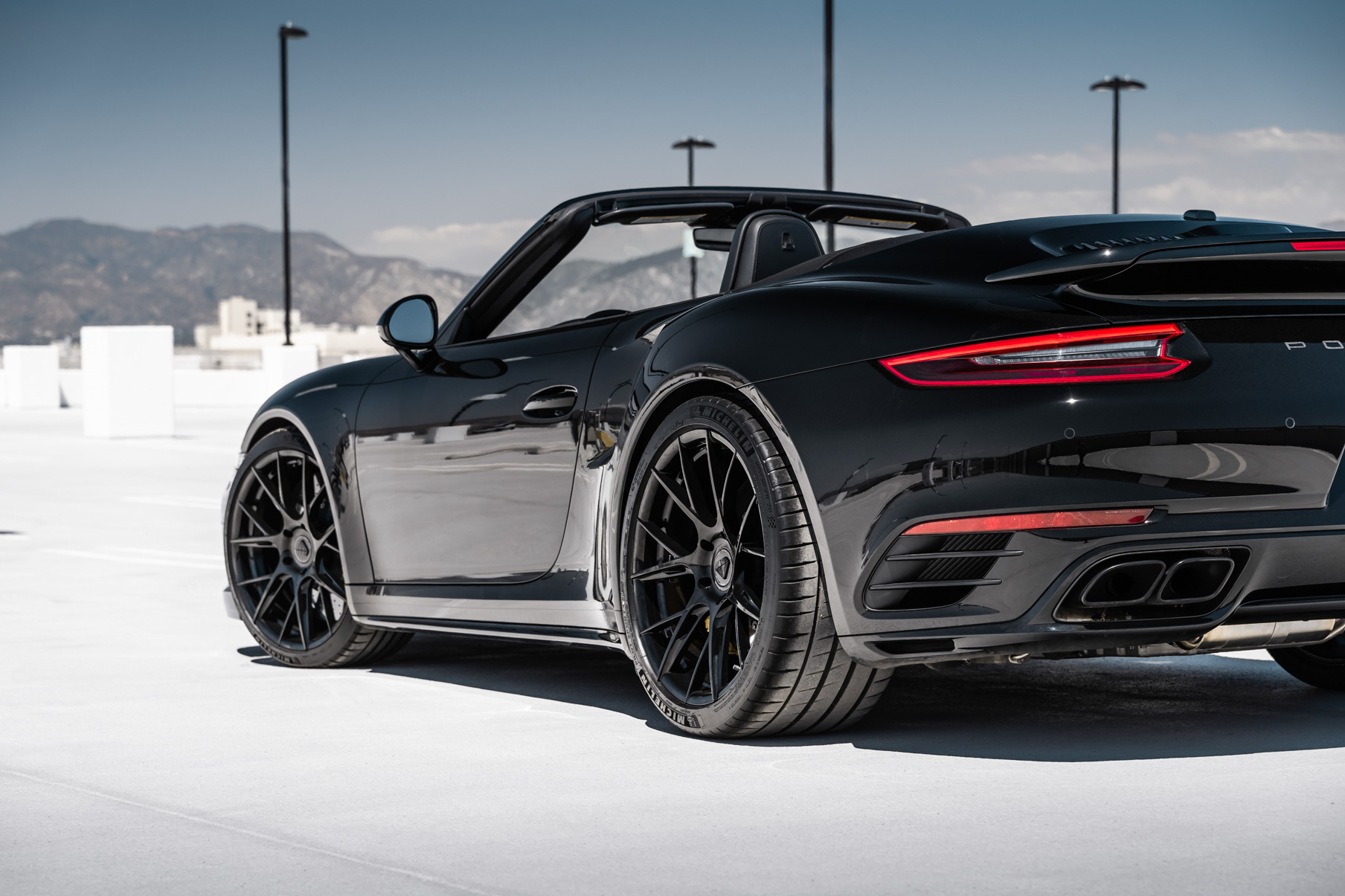 A 2018 Porsche 911 Turbo S on Blaque Diamond BD-F18 Gloss Black Wheels